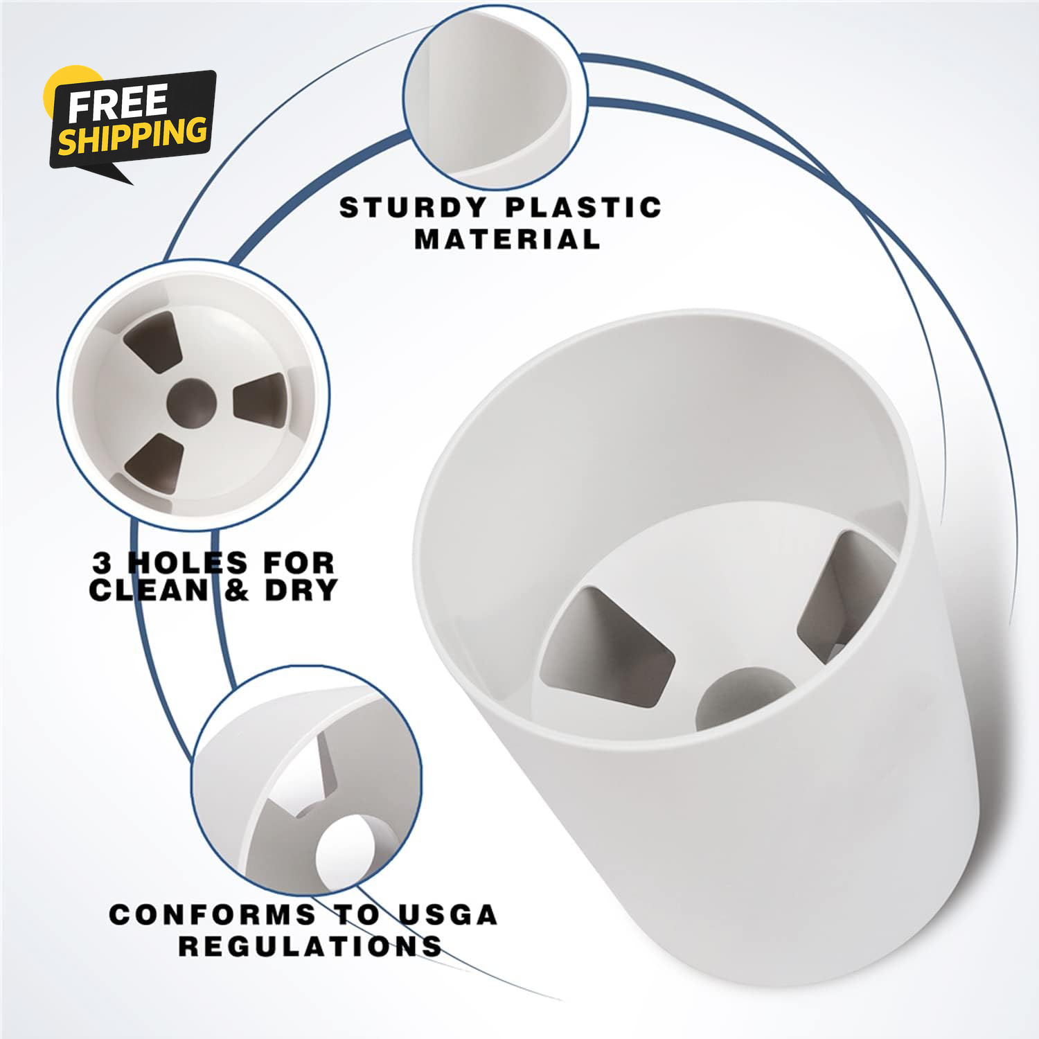 2PCS Golf Hole Cup,Abs Ivory White Plastic Golf Cups,Dimension 4" Depth,Diameter