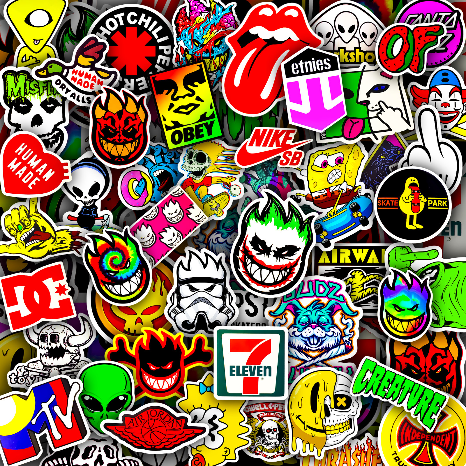 50pcs Waterproof Vinyl Skateboard Stickers for Water Bottles, Laptops, & Luggage