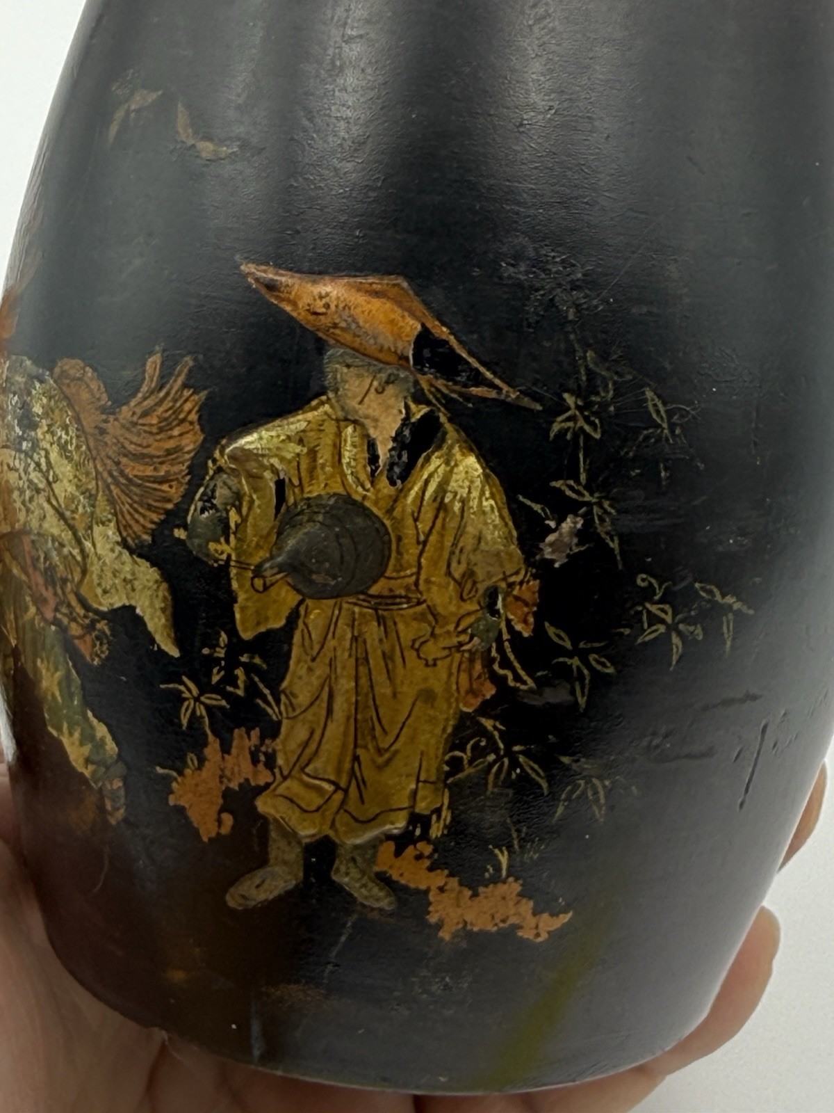 Antique Vietnamese Sơn Mài Lacquer Brush Pot • Múa Lân Lion Dance • Hand Painted