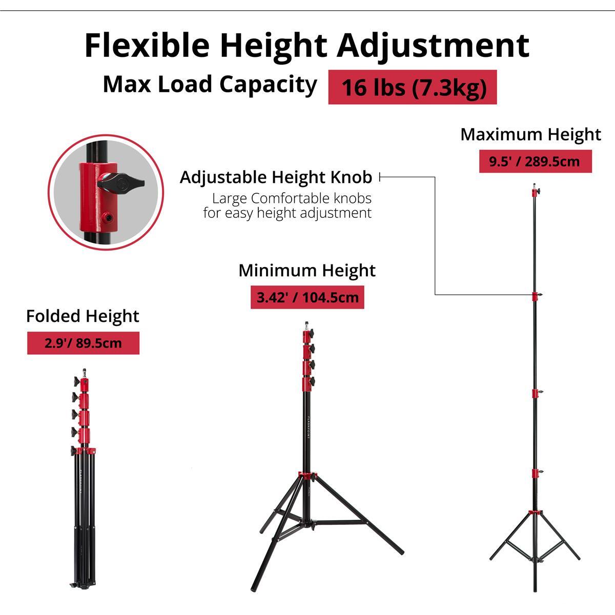 Flashpoint Pro Air-Cushioned Heavy-Duty Light Stand (Red, 9.5') #FP-S-9-RD-V2