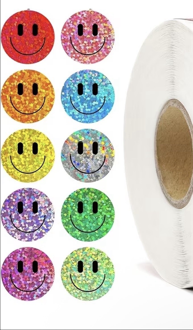 40 PCs Round 1 Inch Holographic Glitter Happy Face Smile Stickers Envelope Seals