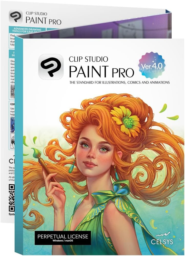 CLIP STUDIO PAINT PRO - Version 4 | Perpetual Lic - Retail Pack w/ Bonus Brushes