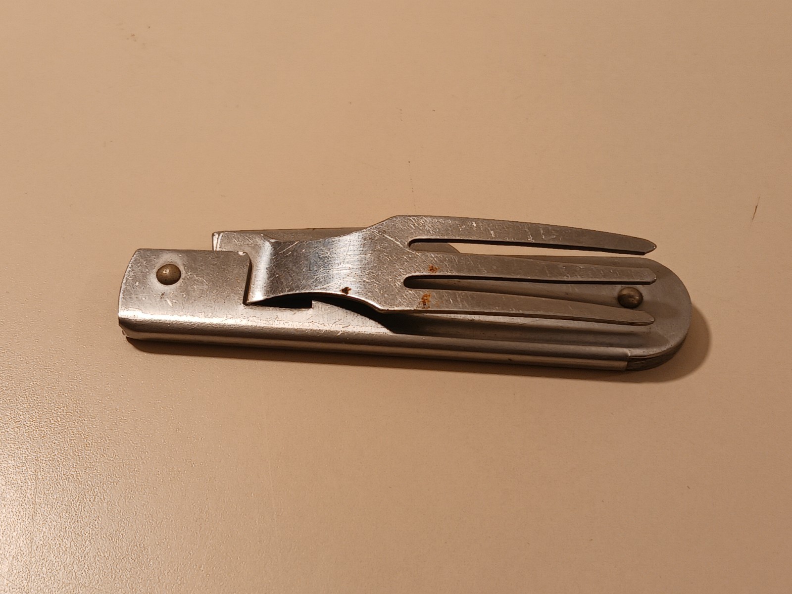 Vintage Imperial USA Folding Fork Can Opener Tool 1945 Patent 2391732 Mess Kit