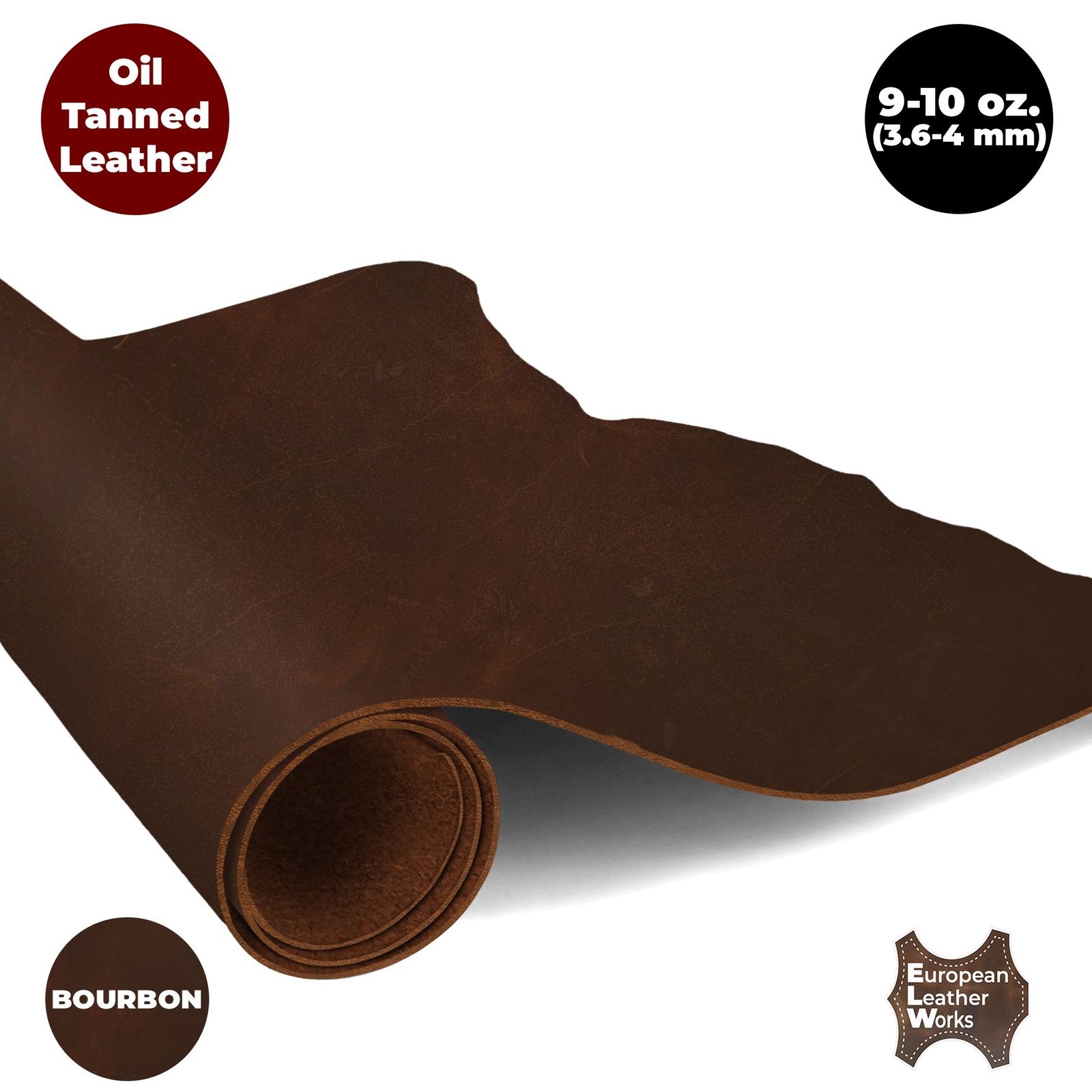 ELW 9-10 oz (3.6-4mm) Heavy Weight Oil Tanned Cowhide Full Grain Leather