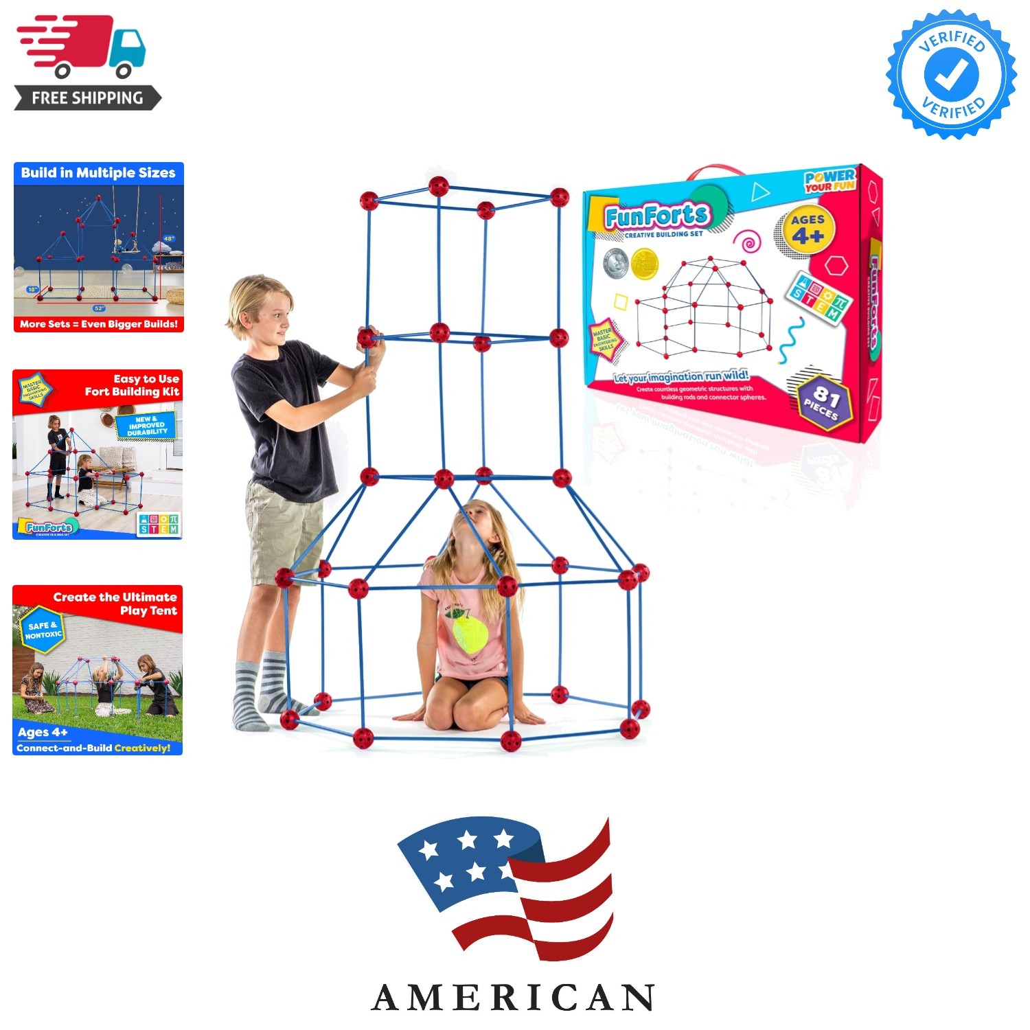 Fun Forts Kids Tent - 81 Pack Fort Building STEM Toys Kit, Construction Toys ...