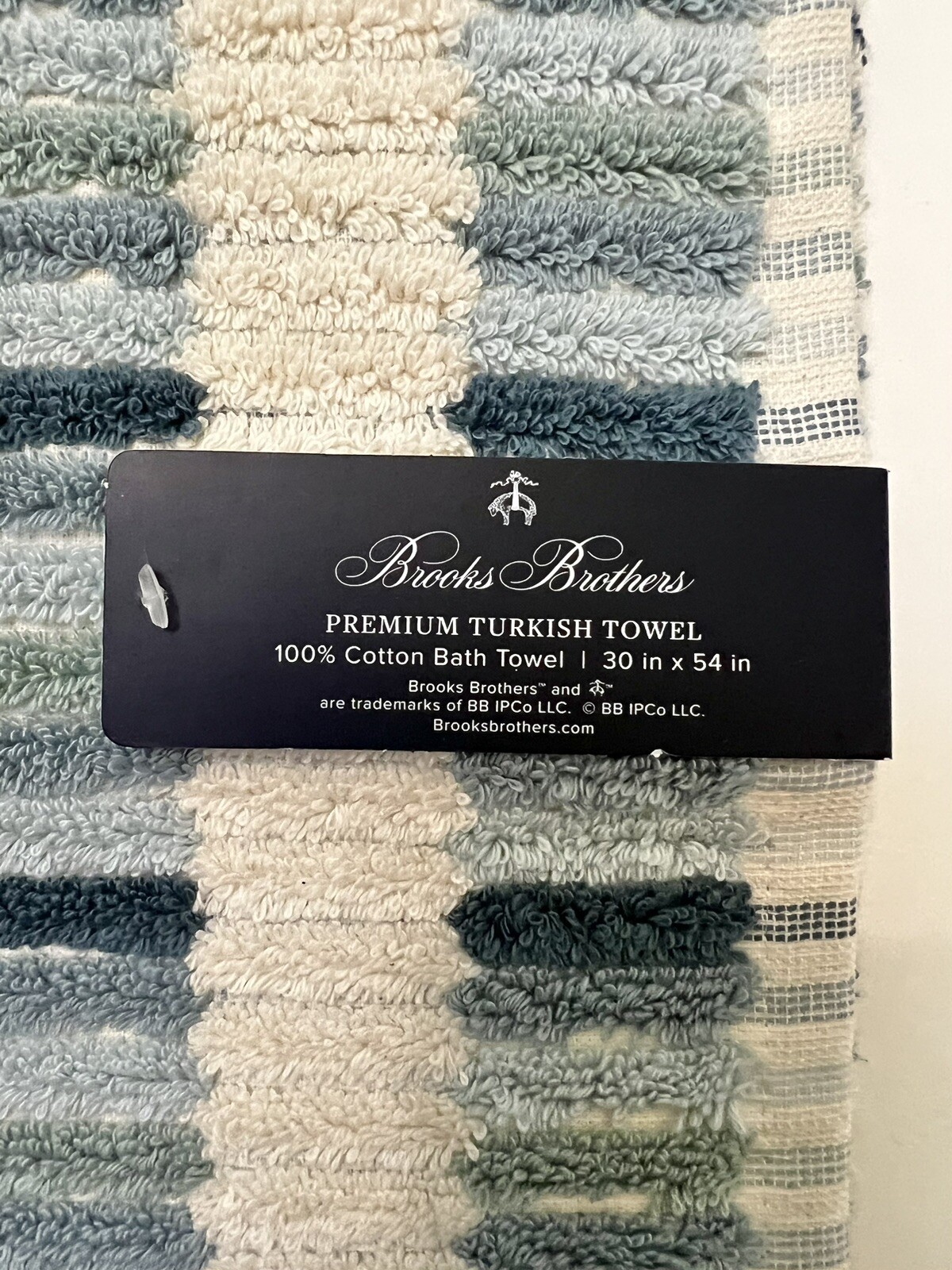 Brooks Brothers 2 Bath 2 Hand Premium Turkish Towel Set Tiles Ocean Blues Ecru
