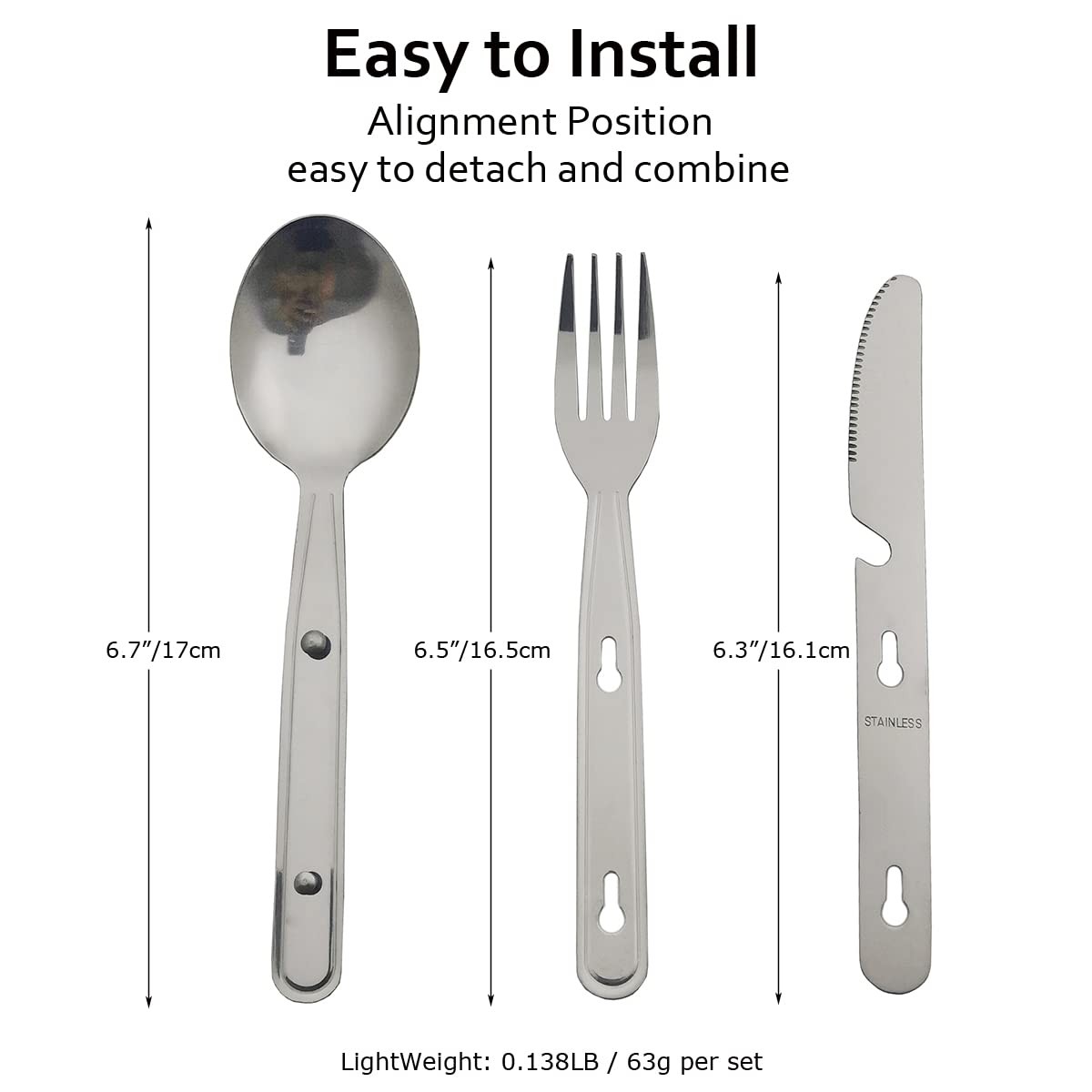 4-in-1 Camping Utensil Set for 4 Stainless Steel Spoon Fork Knife Bottle Opener