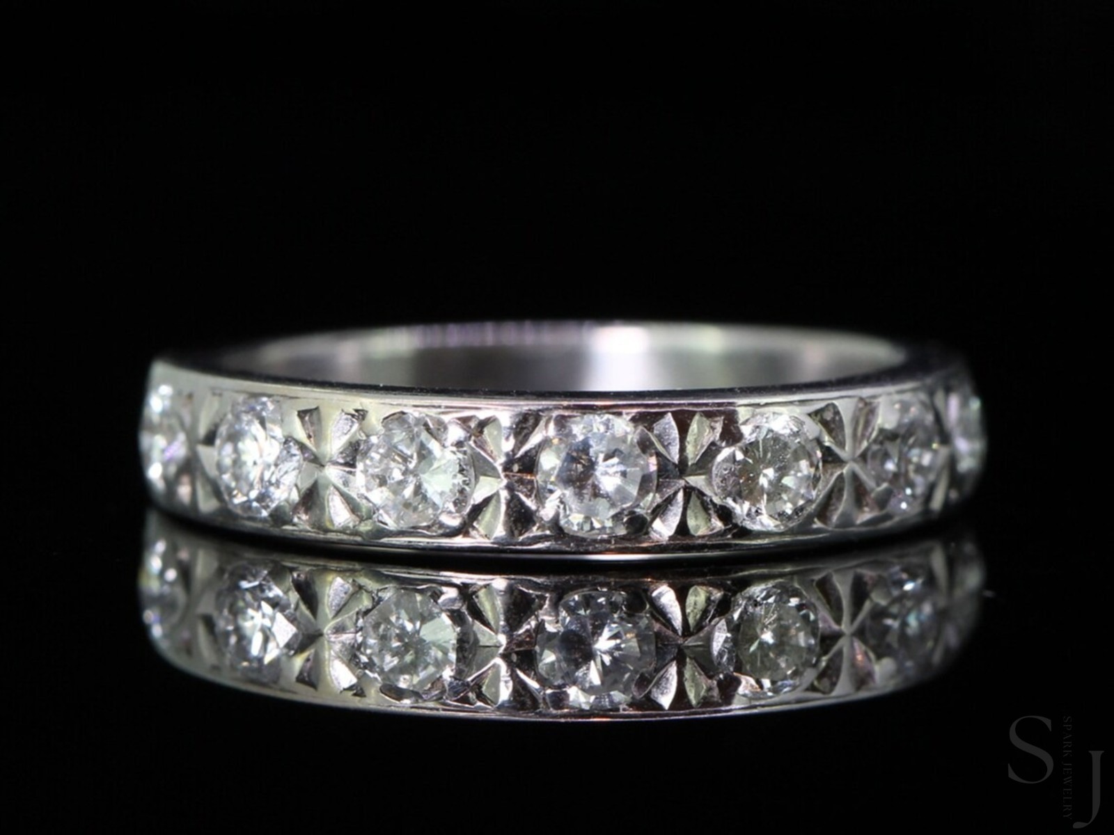 0.80 CT Round Cut Half Eternity Moissanite Wedding Band Solid 14k White Gold