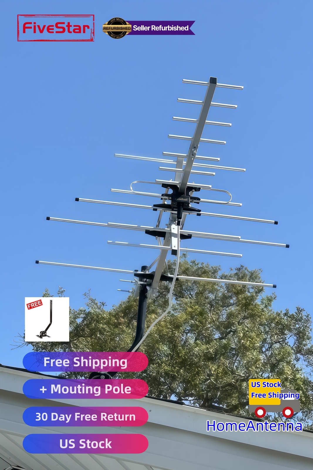Superior Yagi Outdoor TV Antenna 200 Mile Digital HD Roof Attic Mount