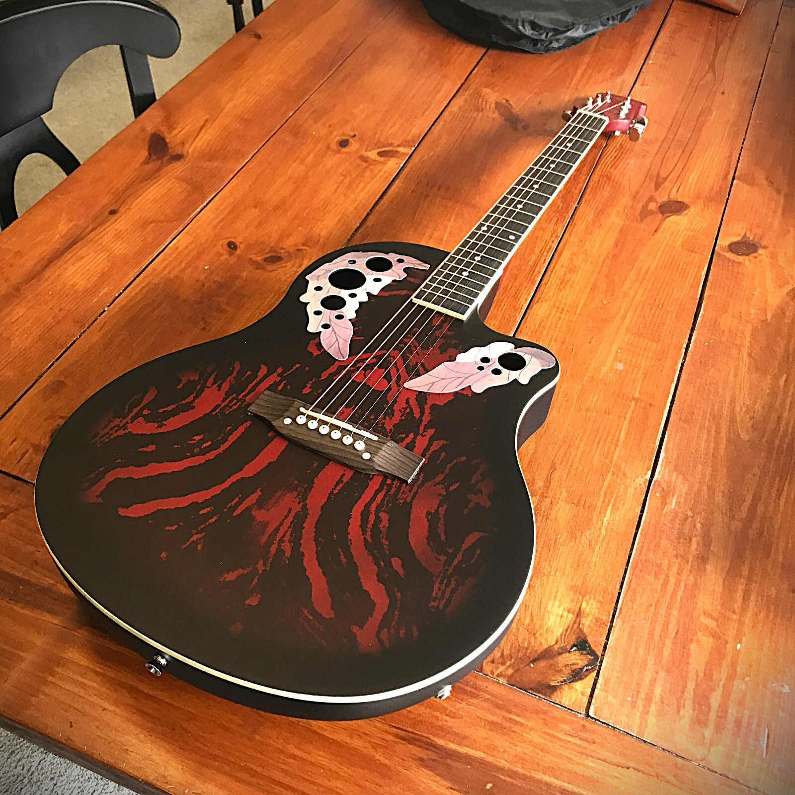 Red Acoustic Electric Guitar, Full Size with Cutaway, Round ABS Back, Gig Bag