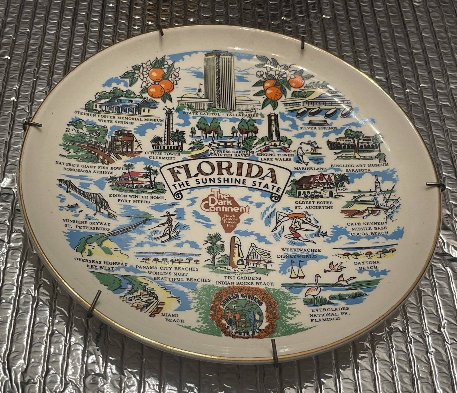 Vintage Florida Sunshine State Souvenir Plate 9" Wall Decor Mid-Century Travel