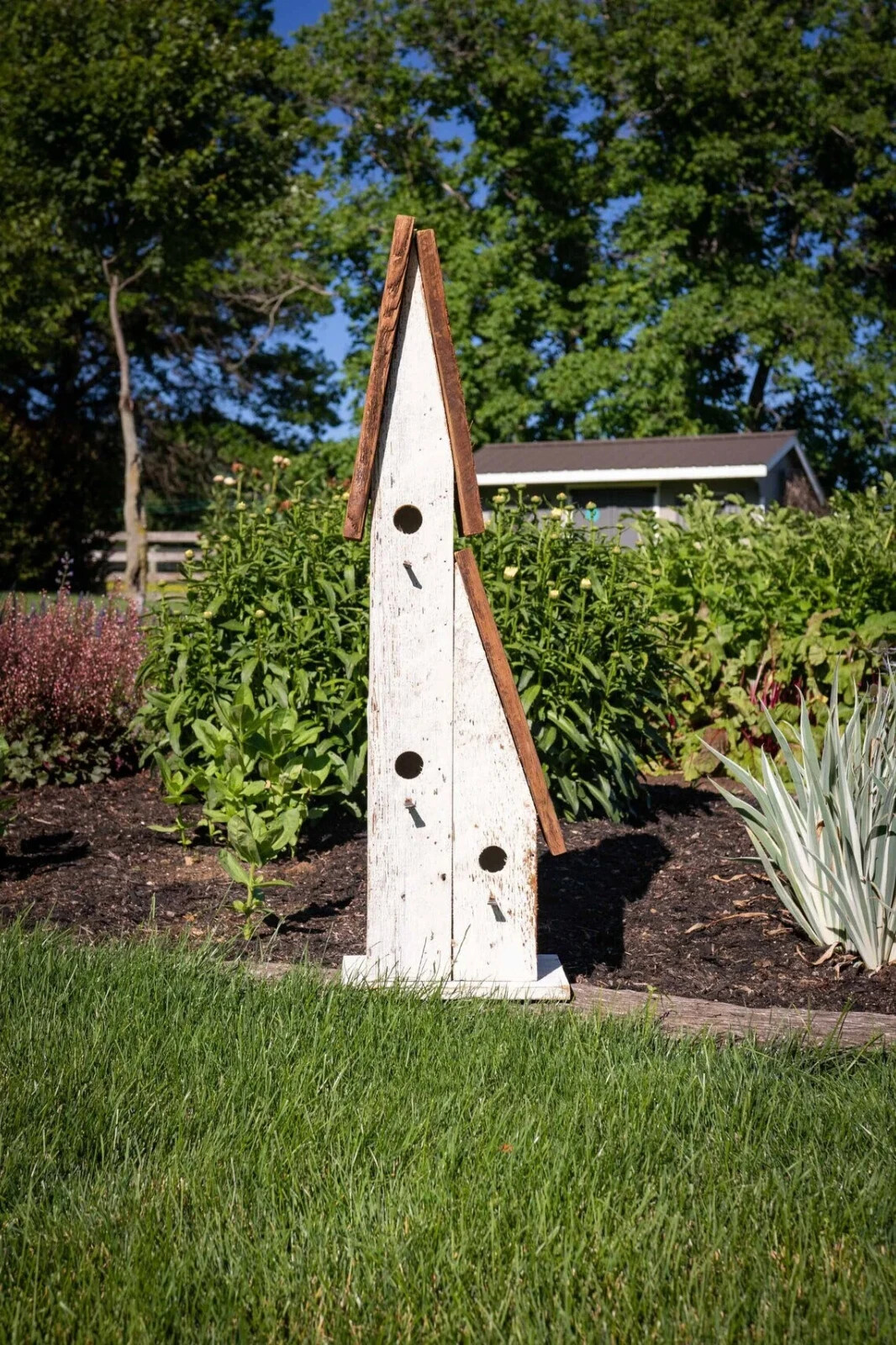 Rustic Reclaimed Wooden Extra Large Lean-To Condo Birdhouse For Outdoor Decor