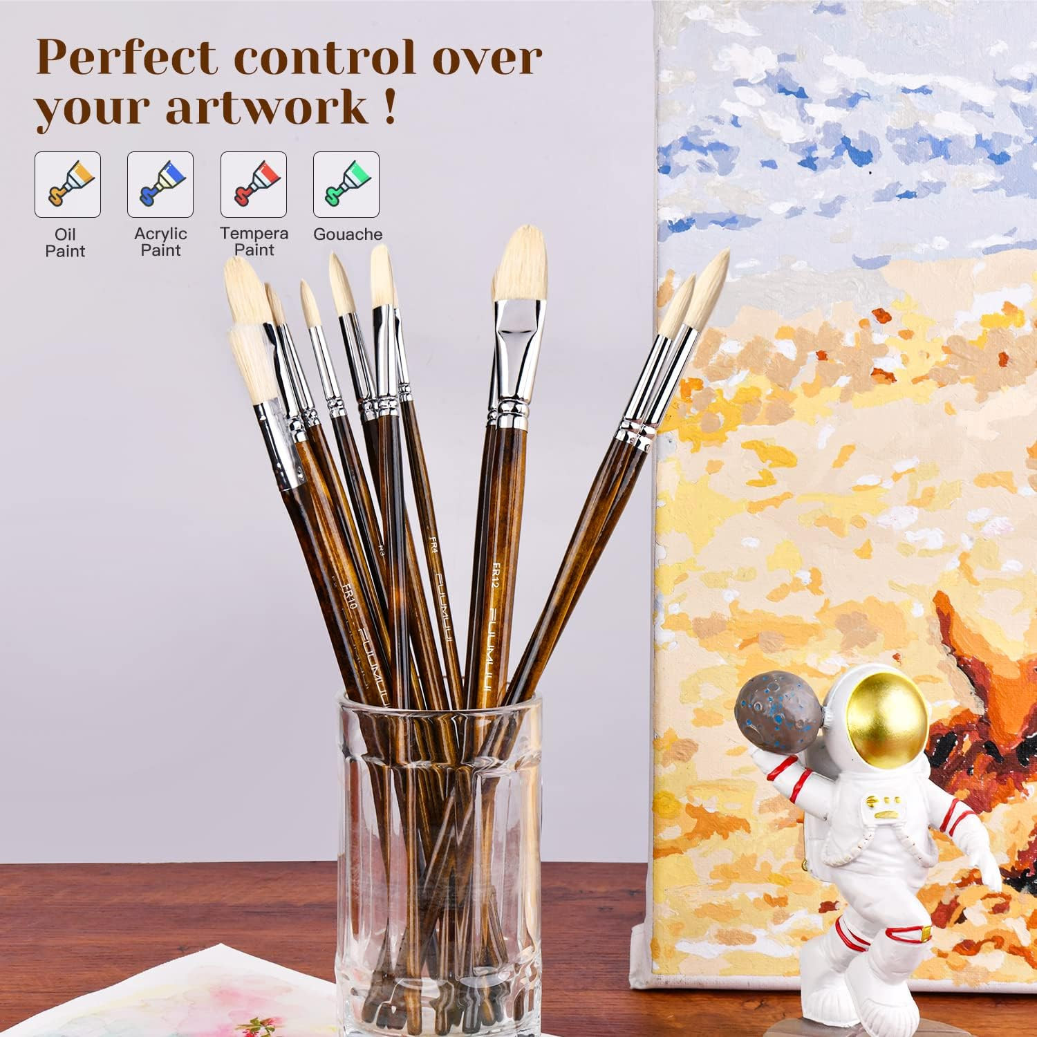 Professional Oil Paint Brush Set, Fuumuui 11Pcs Superior Hog Bristle Paint