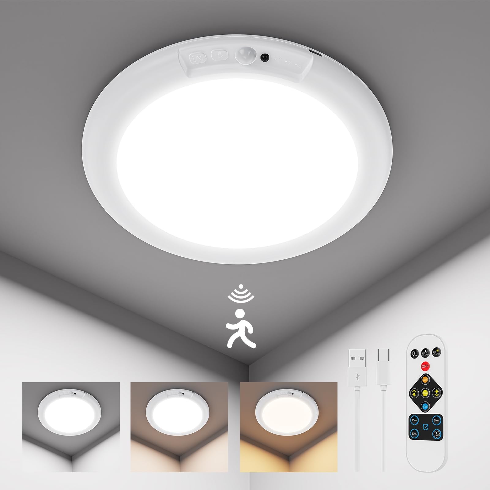 Magnetic Wireless Ceiling Lights,Rechargeable Motion Sensor Closet Light