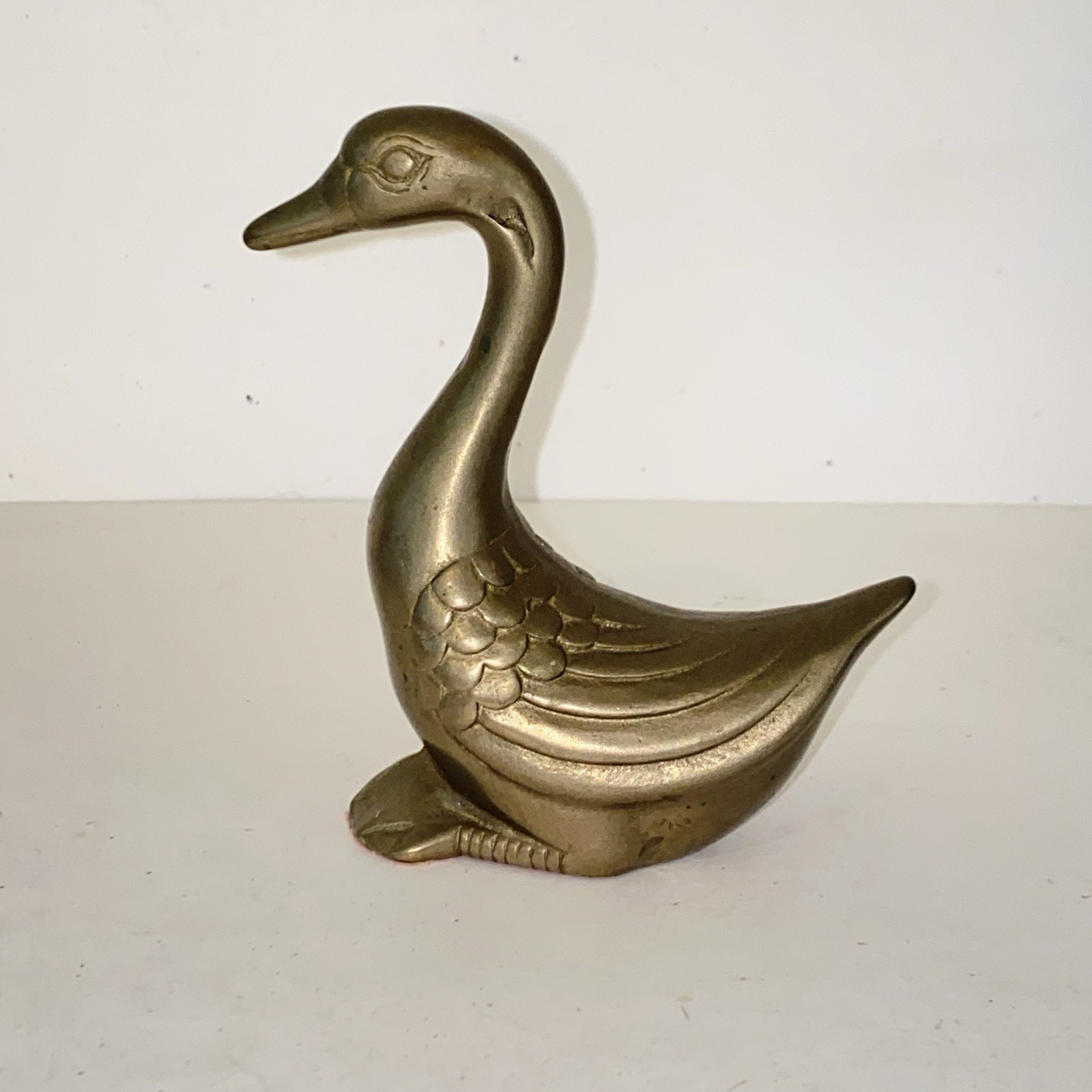 Vintage MCM Solid Brass Swan Goose Figurine