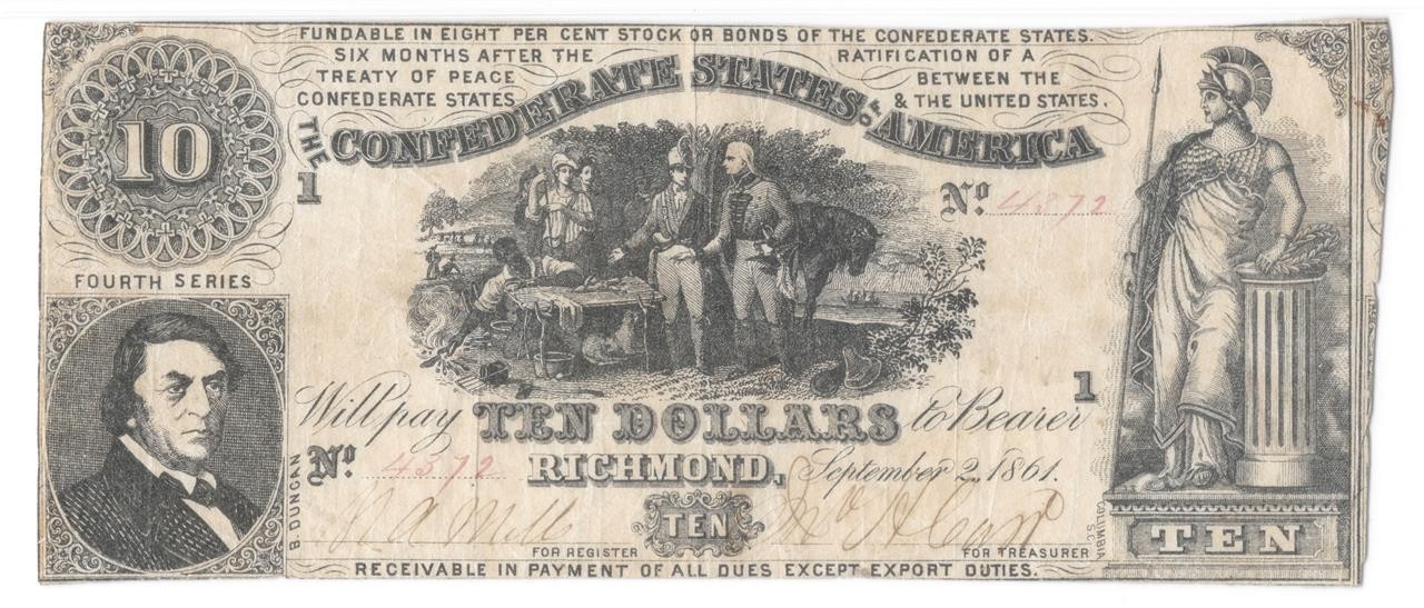 T-30 $10 Confederate States Civil War Money Sweet Potato Dinner Note PMG VF 25
