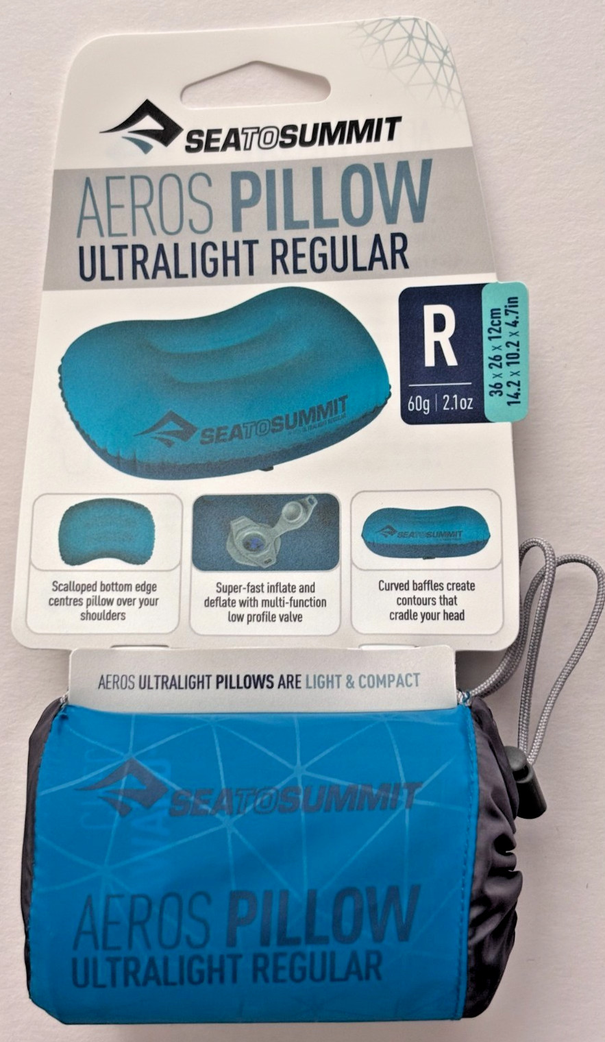 Set Of 2x Sea To Summit Aeros Inflatable Camping UL Air Pillows Reg. Aqua NEW!