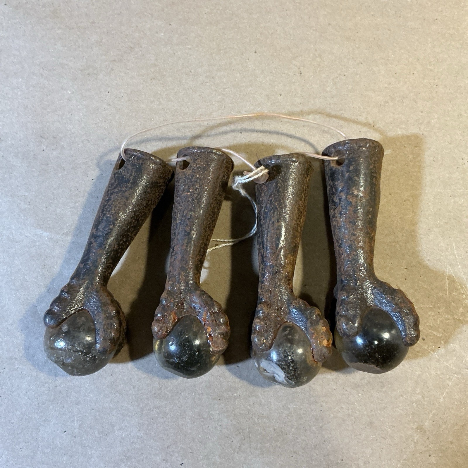 Set Of 4 Antique Cast Iron Glass Ball Table Feet Claw Feet As Is INV-AD60