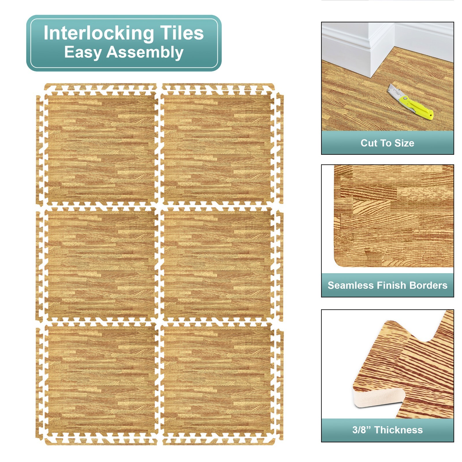 Sorbus 96 Sq. Ft. Wood Grain Floor Tiles, Interlocking EVA Foam Mats 24 Pcs.