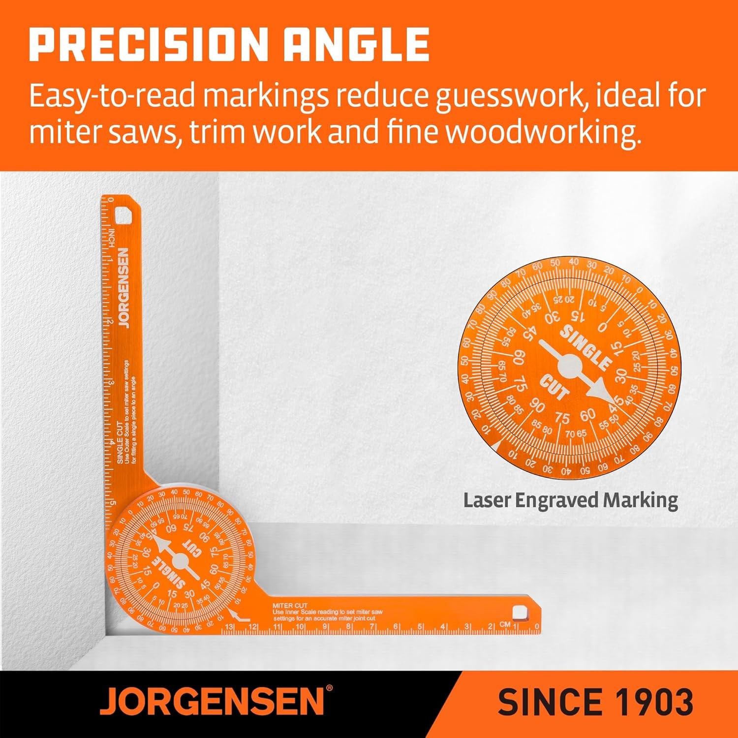 Jorgensen 7Inch Aluminum Protractor Angle Finder w/Precision Laser-Etched Scales