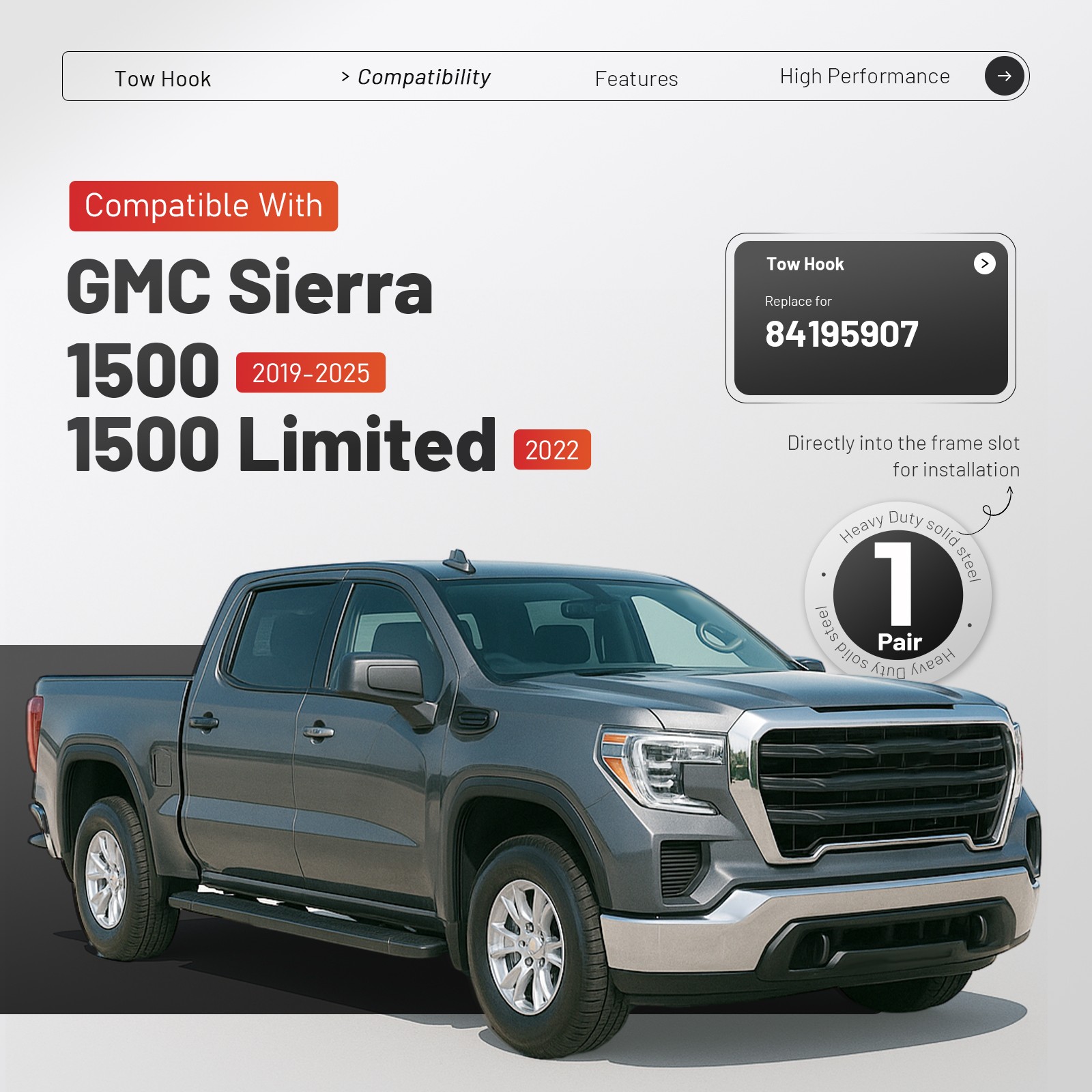 New Front Tow Recovery Hooks w/ Bolts For GMC Sierra 1500 2019-2025 #84195907