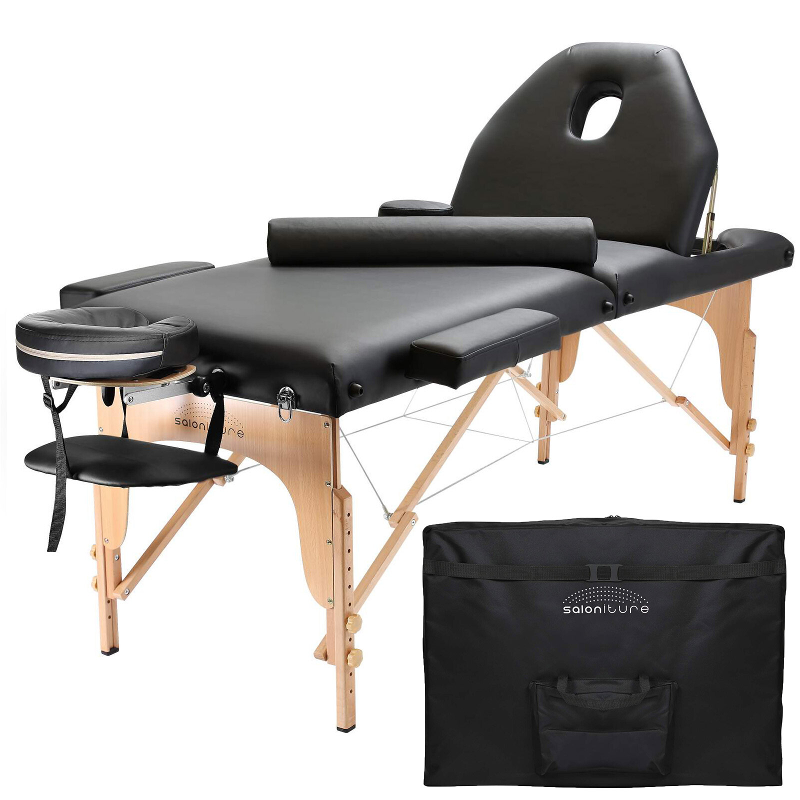 Portable Black Massage Table with Bolster and Tilt Backrest