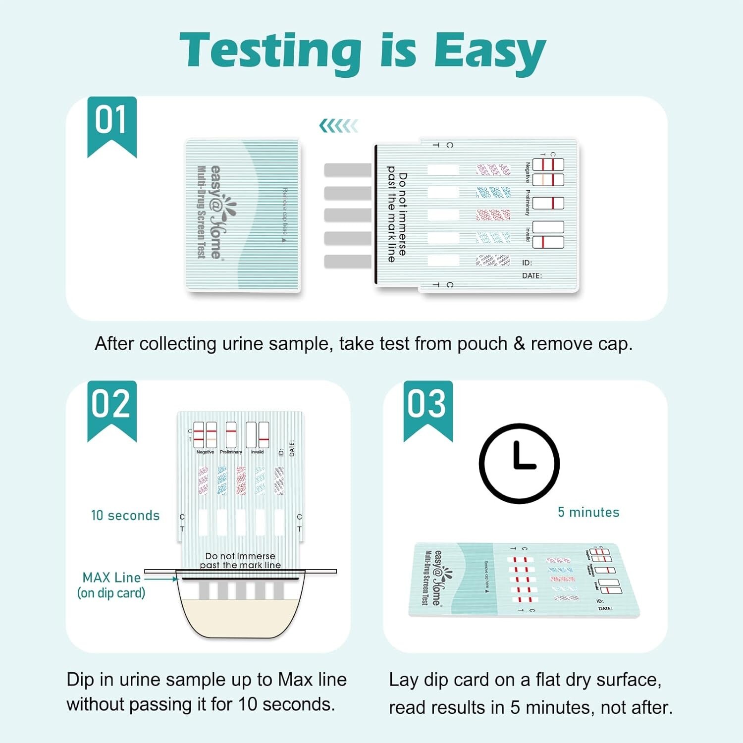 Easy@Home 10 Panel Instant Dip Drug Testing Kits-#EDOAP-3104 -100 (25x4) Pack