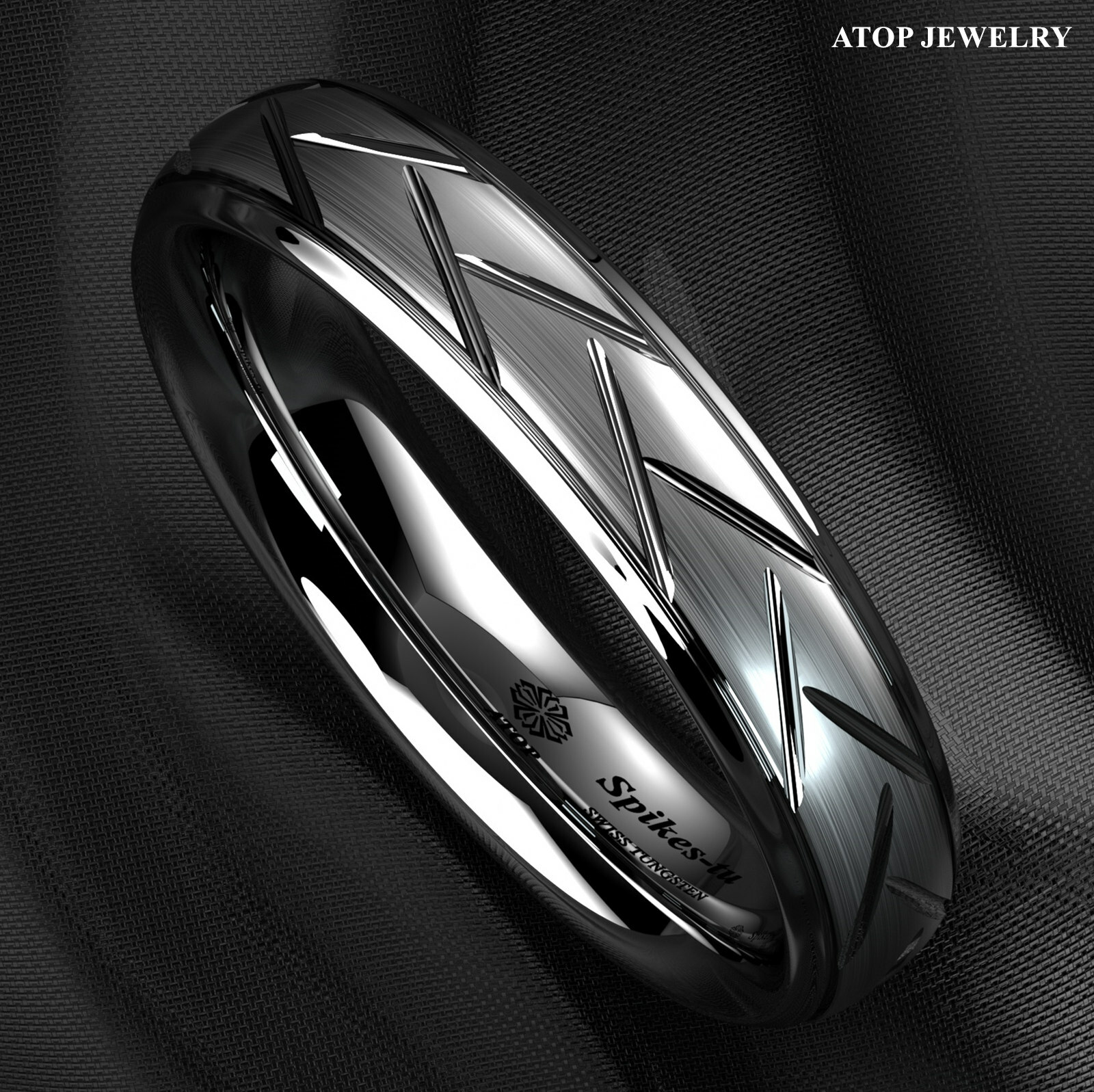 8/6mm Silver Brushed Tungsten Ring for Mens Wedding Band Bridal ATOP Jewelry