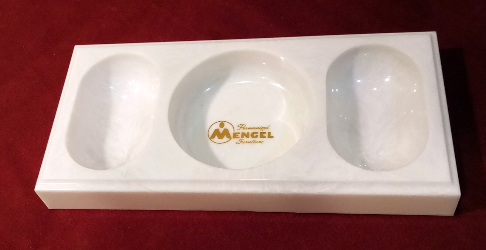 Vintage Mengel Furniture Change Coin Tray White Marble Look 8.25" jewelry holder