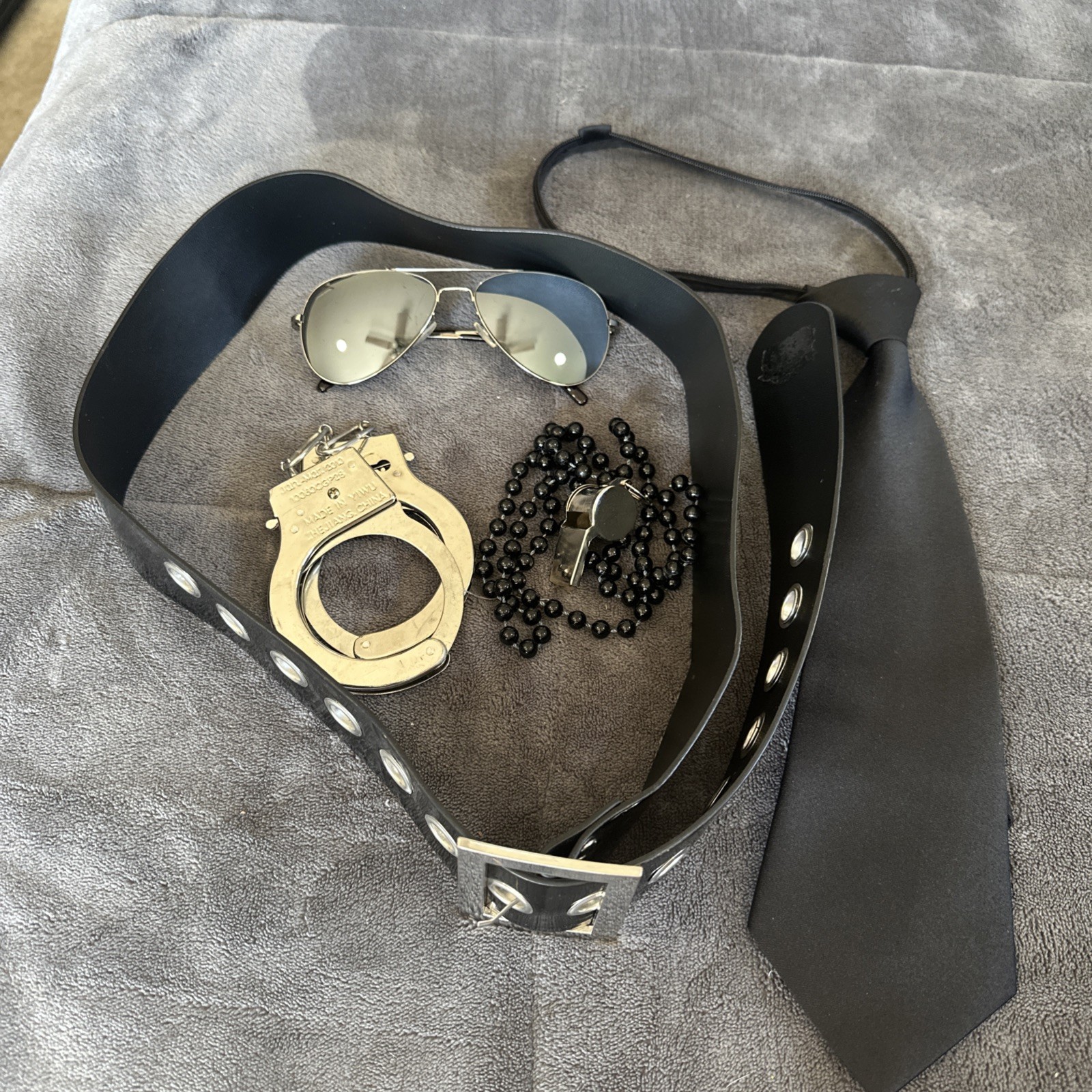 Halloween Police Officer Costume Adjustable Tie Belt Adult Woman Whistle