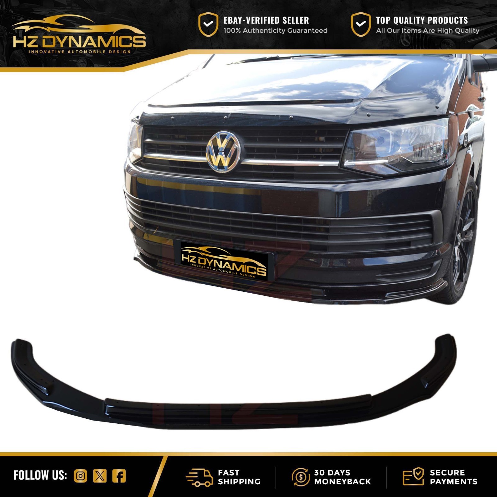 FOR VW TRANSPORTER T6 FRONT LOWER GLOSS BLACK SPLITTER BUMPER LIP SPOILER 15-18