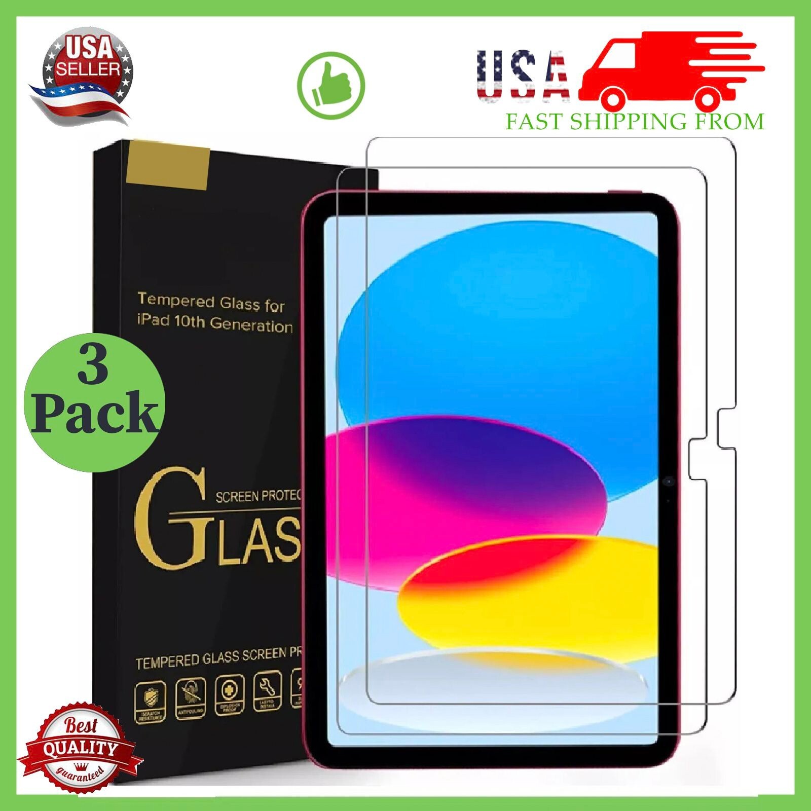 (3 Pack) Glass Screen Protector for iPad 10th Generation (10.9 inch 2022 models)