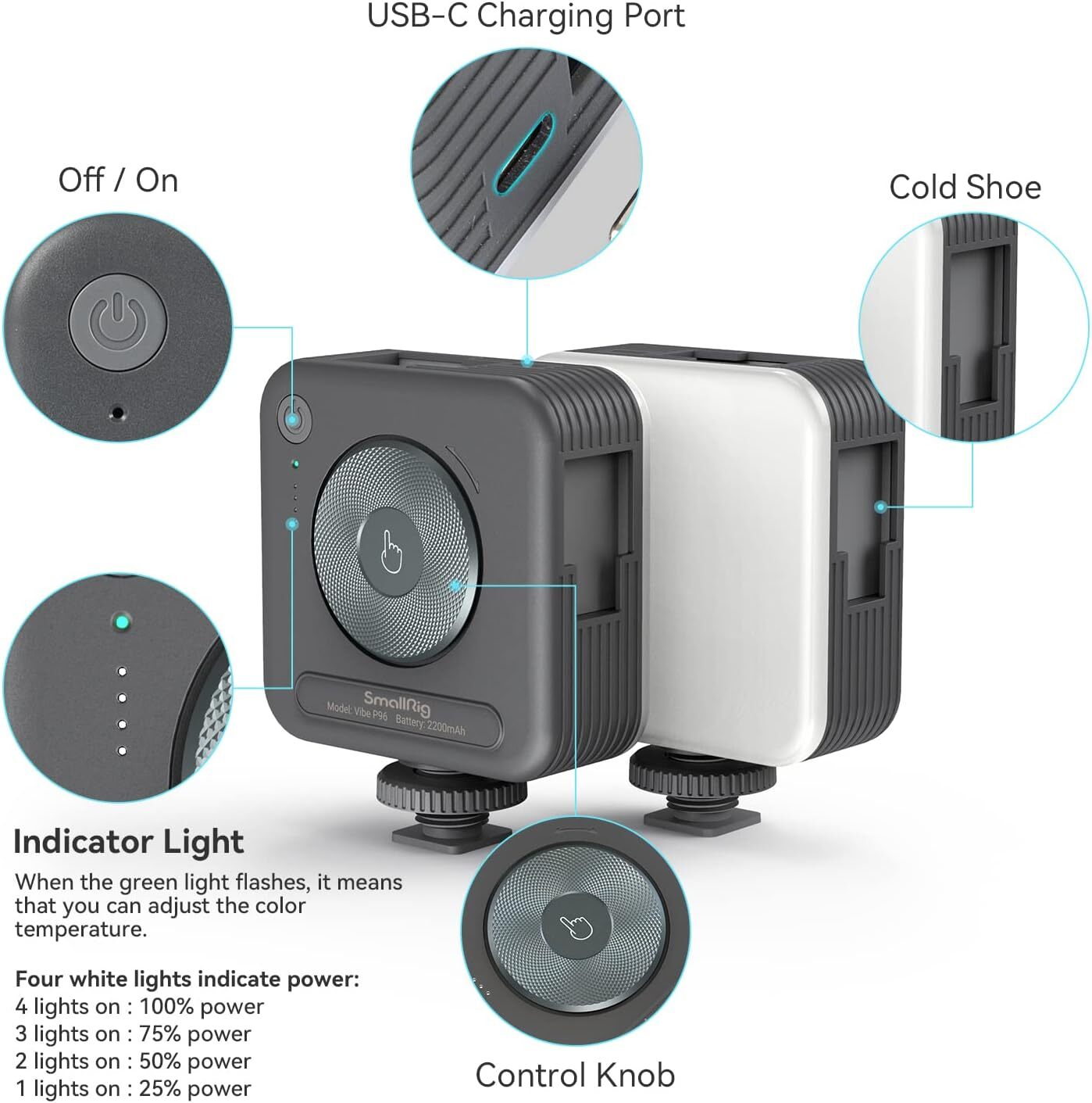 SmallRig P96 Mini Video Light, LED Camera Light With 2200mAh Battery -Outlet