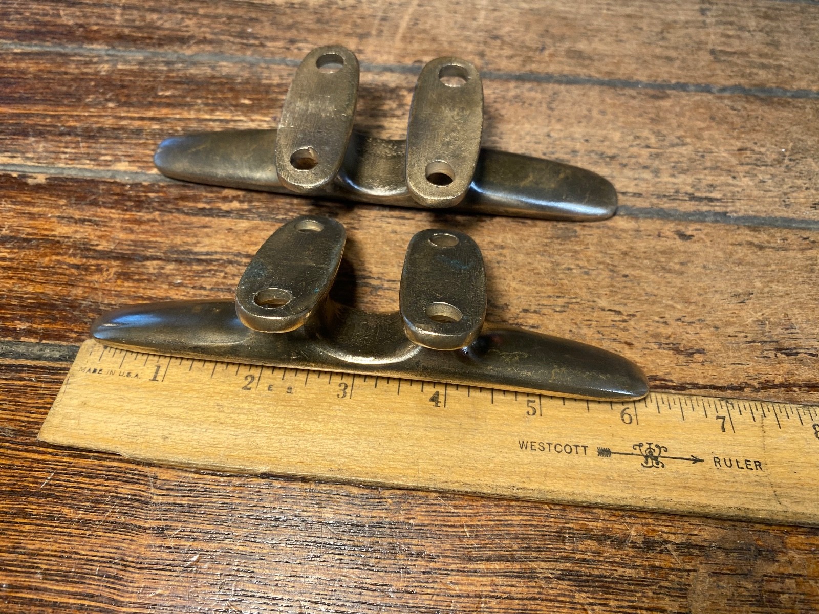 PAIR OF VINTAGE CAST POLISHED **SOLID** BRONZE 6" CLEATS