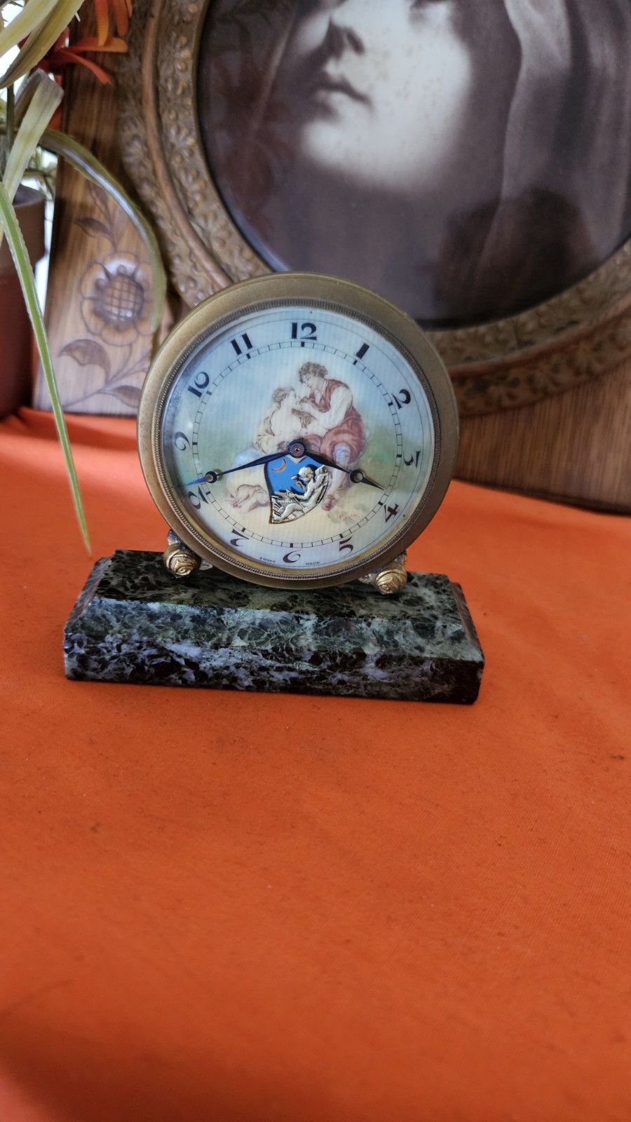 Vintage Swiss Desk Clock Animated Hand Painted, Working, Le Petit Ferguson.