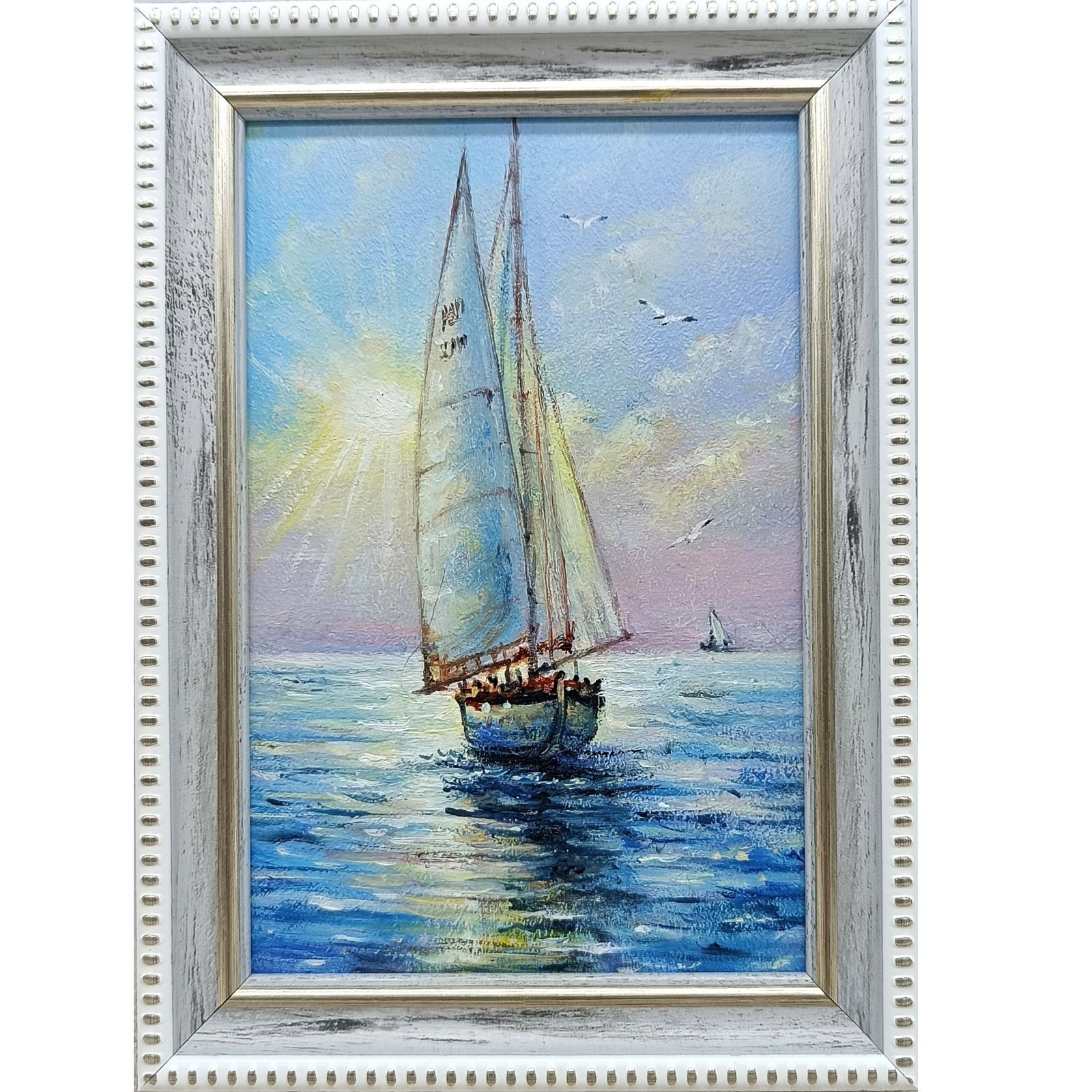 Seascape sailboat oil painting Original art Realism  painting Boat 6x4