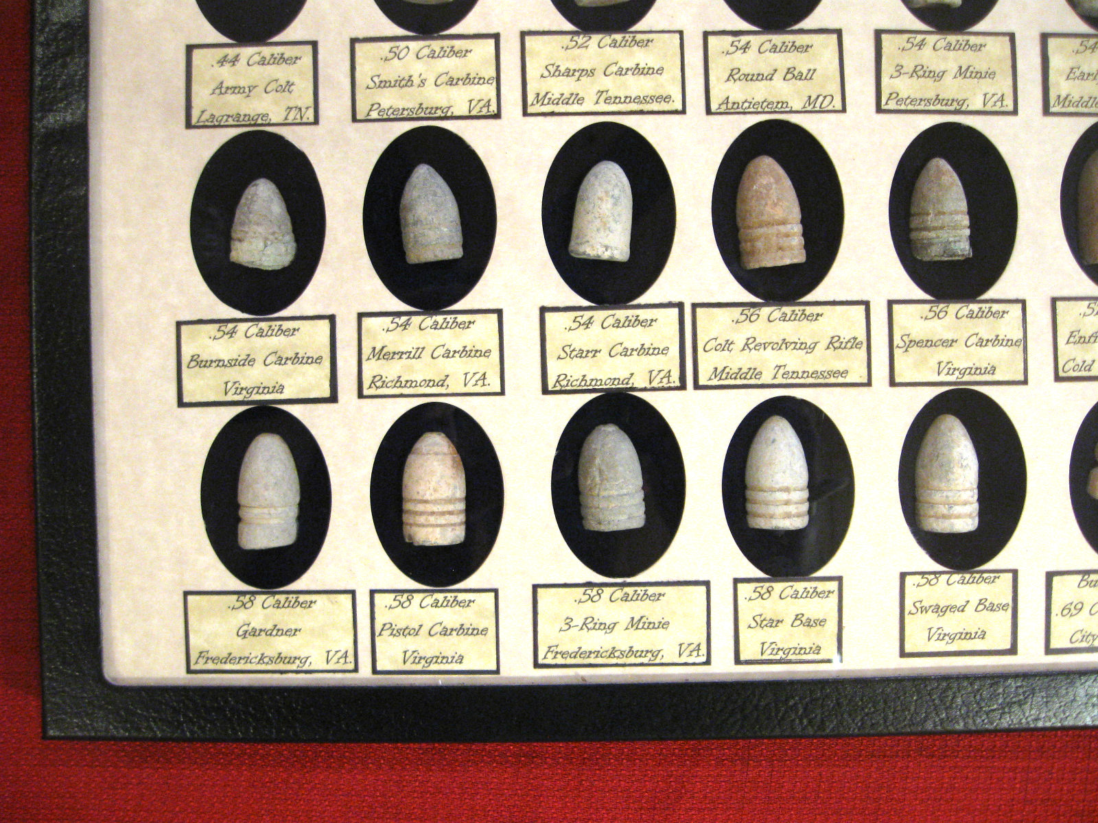 Civil War Relics 36 Authentic Bullets in Matted Display Case with COA