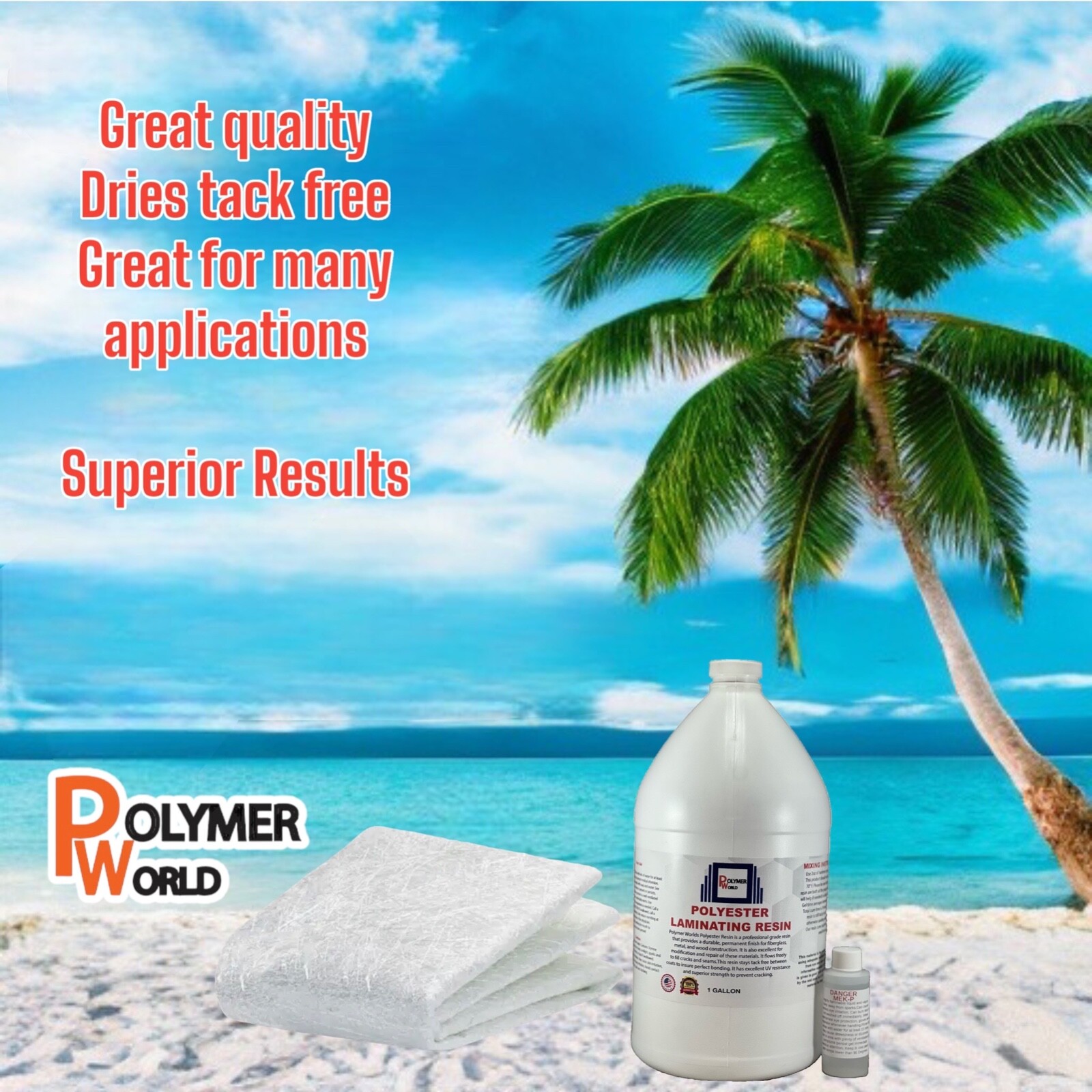 Fiberglass Repair Kit 1 Gal of Polyester Resin 1.5x50x3 Yard Chopped Strand Mat