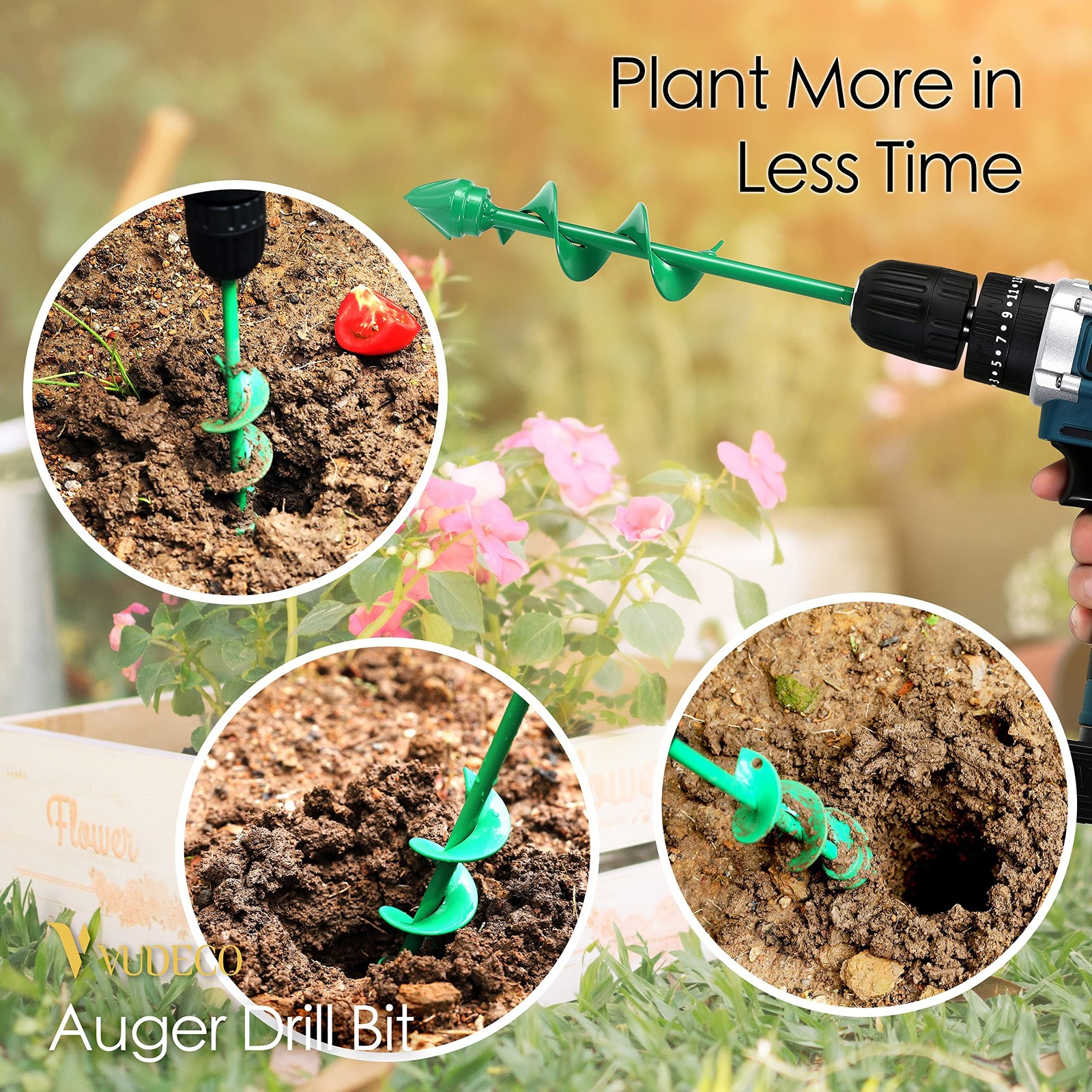 VUDECO Garden Auger Drill Bit for Cordless Drill - 2 PCS, Bulb Planter Tool, ...