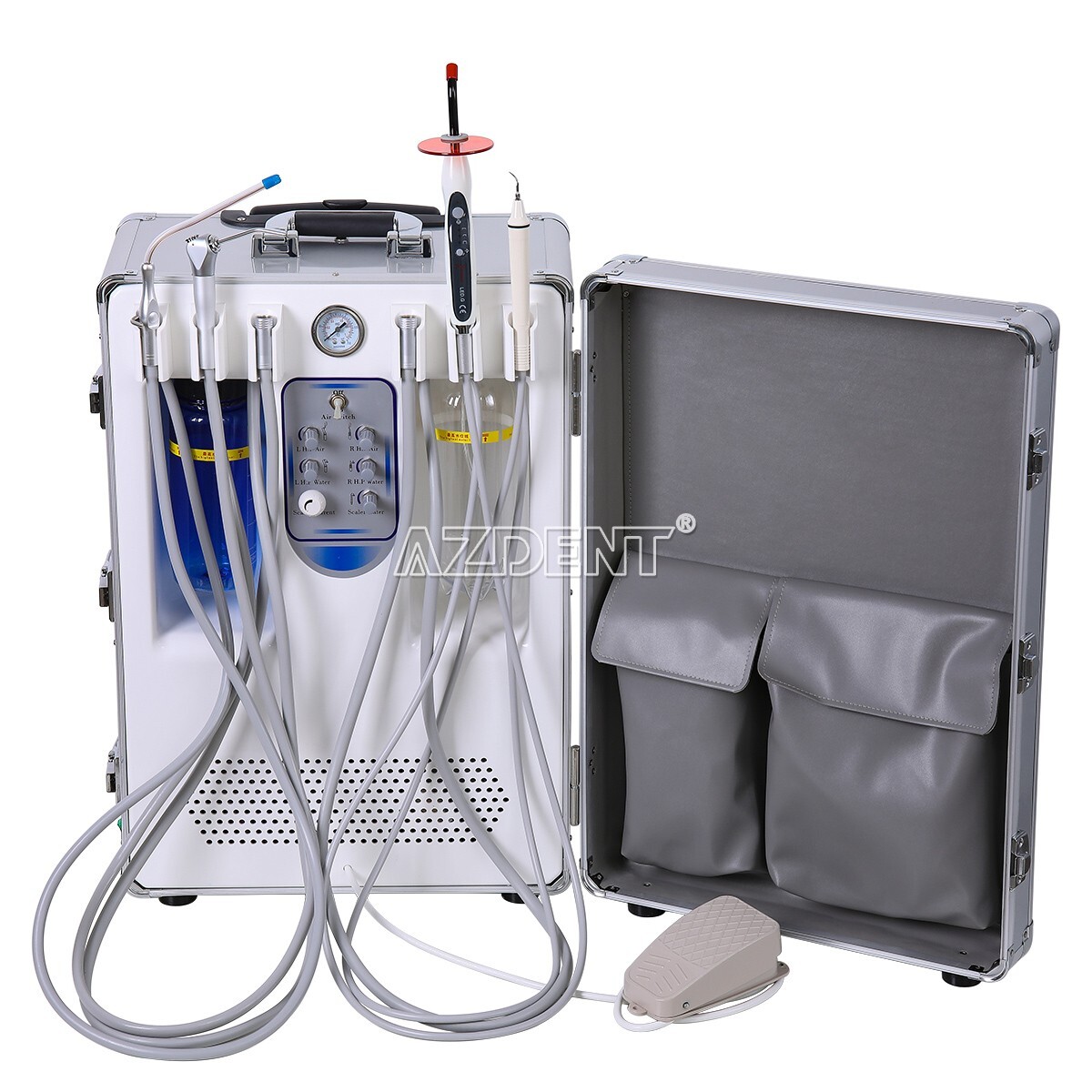 Dental Portable Mobile Delivery Unit Cart+Air Compressor+Scaler+Curing Light USA