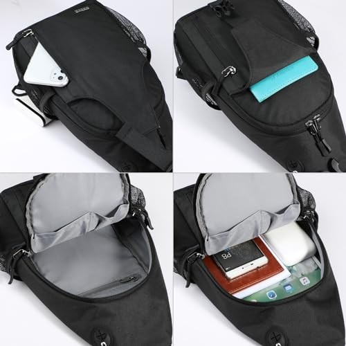 Crossbody Sling Backpack Sling Bag for Men Women, Travel Hiking Chest Black