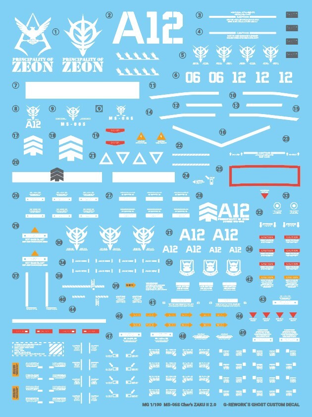 G-Rework Water Decal For MG Char's Zaku II 2.0 - US