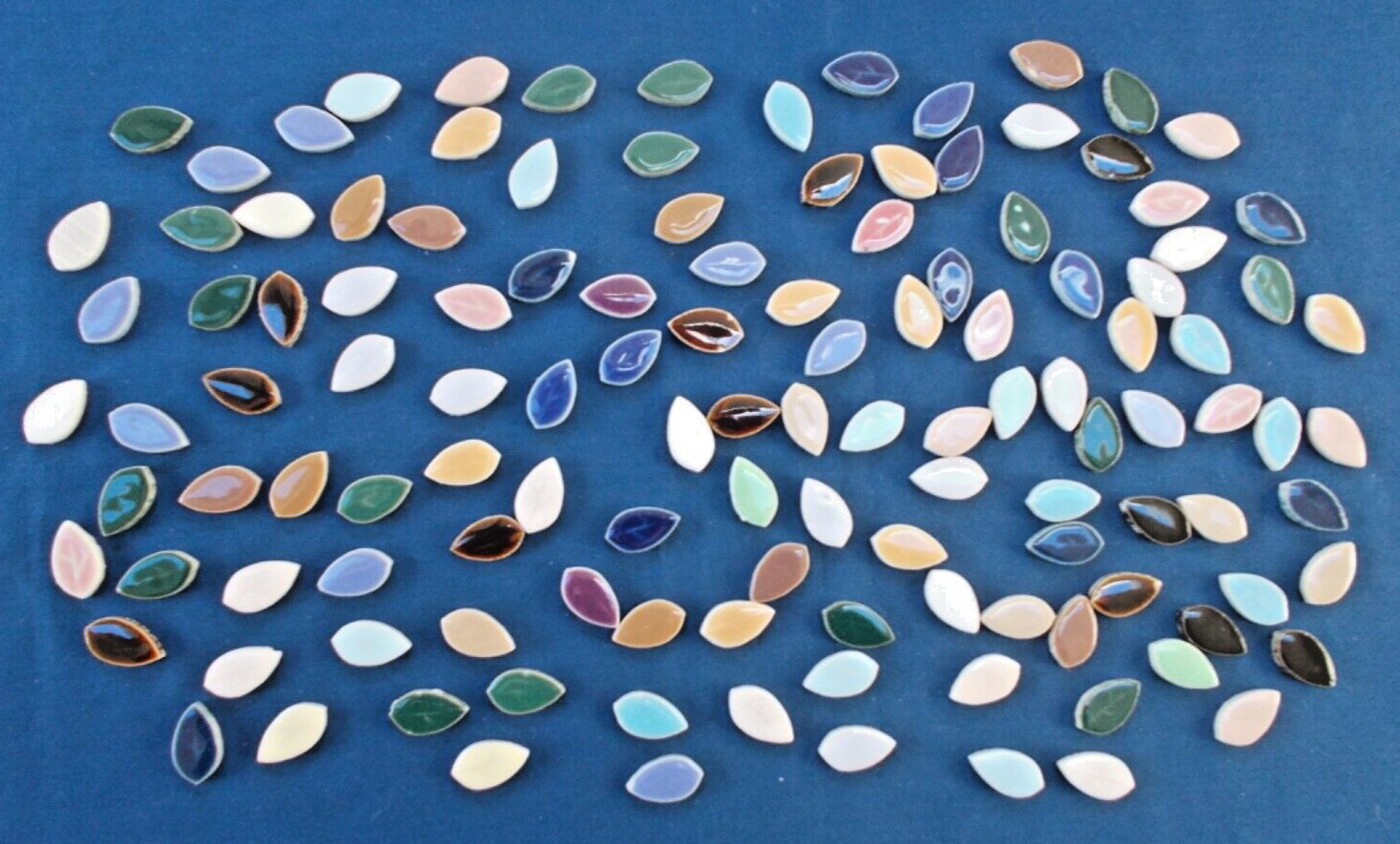 125 Leaf Shaped Decorative Ceramic Tiles, 3/4" x 1/2", Great for Crafts, etc.