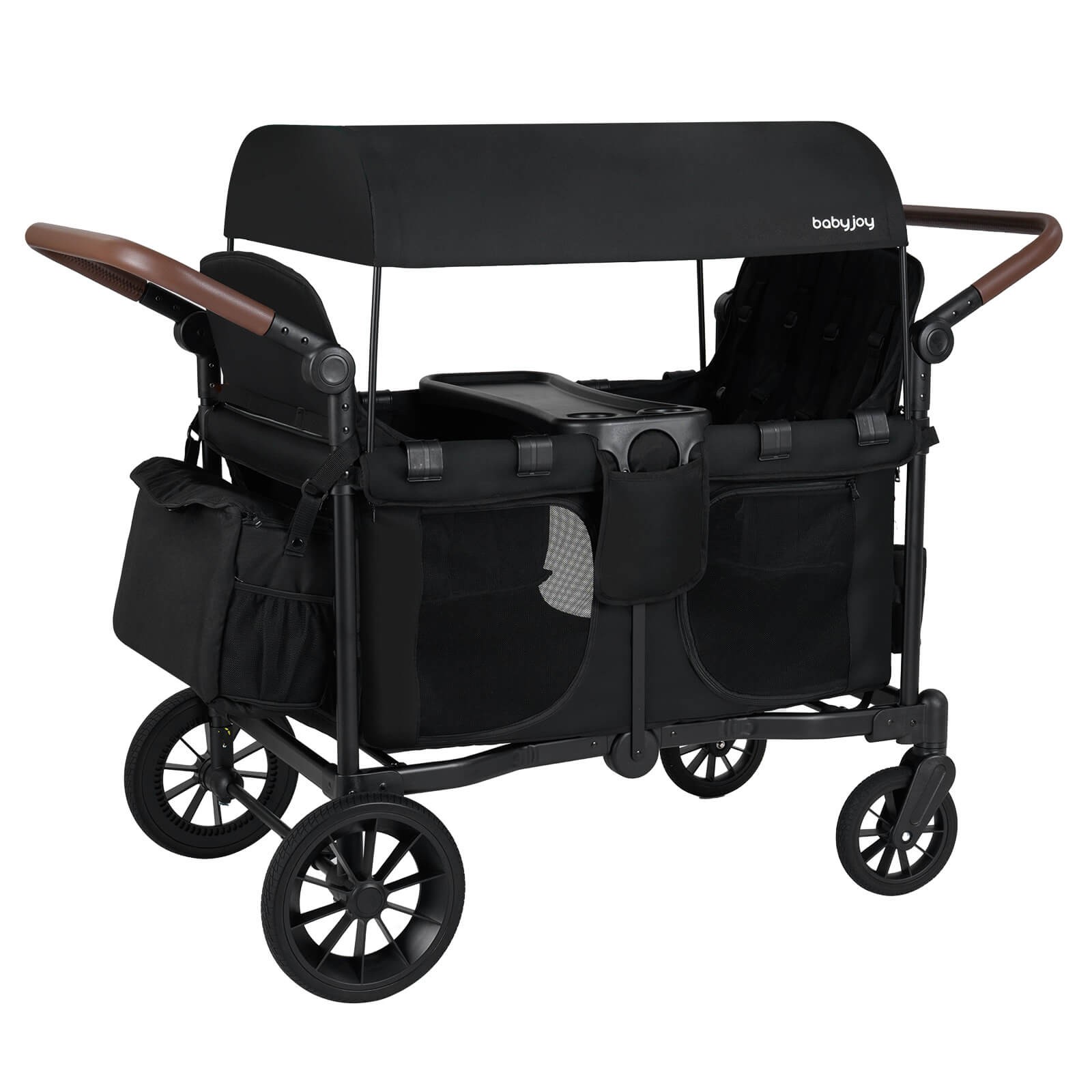 Wagon Stroller, Foldable 4-Seater Push-Pull Toddler Stroller w/Removable Canopy