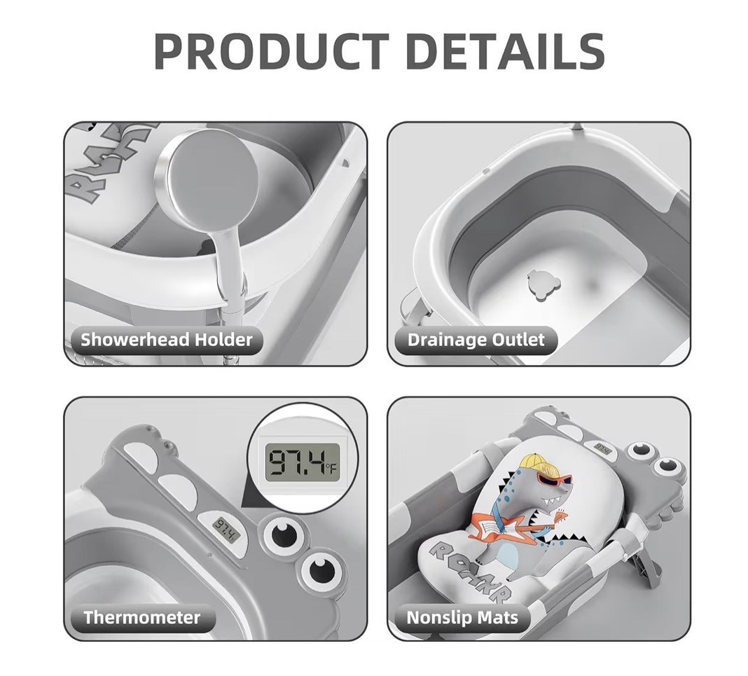 Collapsible Baby Bath Tub with Soft Cushion& Real-Time Thermometer,0-36 Months