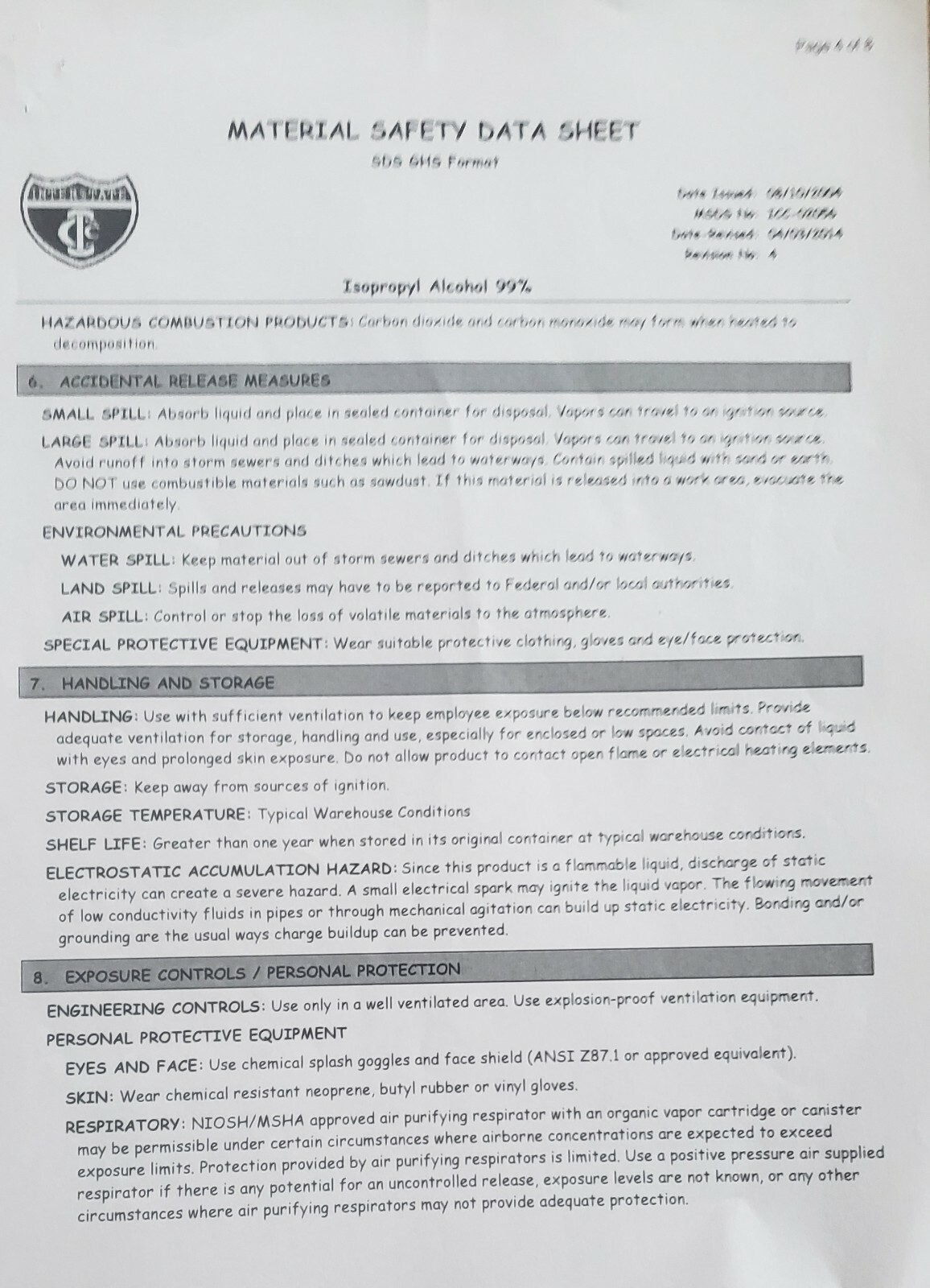 1 GALLON - PACKED IN 4 QTS- ISOPROPYL ALCOHOL 99% - NO IMPURITIES - MADE IN USA