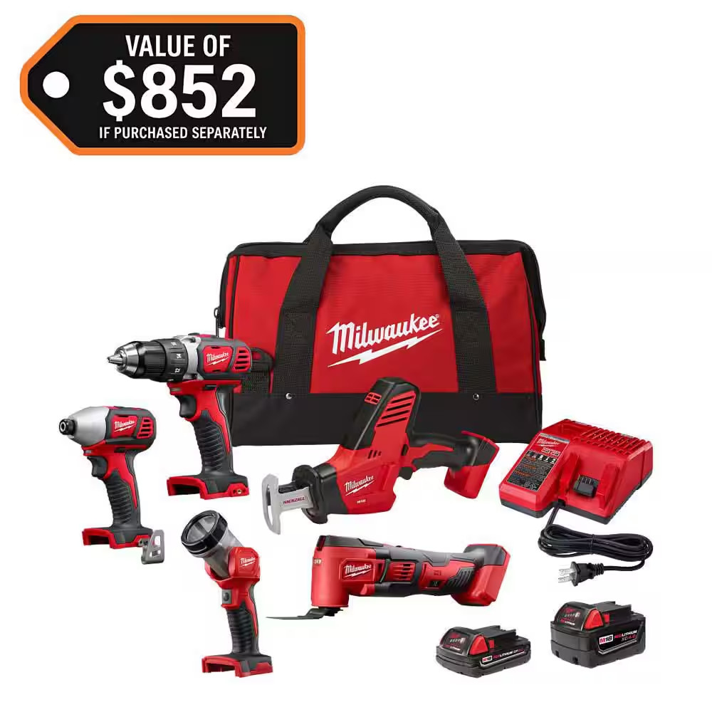 M18 18V Lithium-Ion Cordless Combo Kit (5-Tool) with (2) Batteries, Charger and