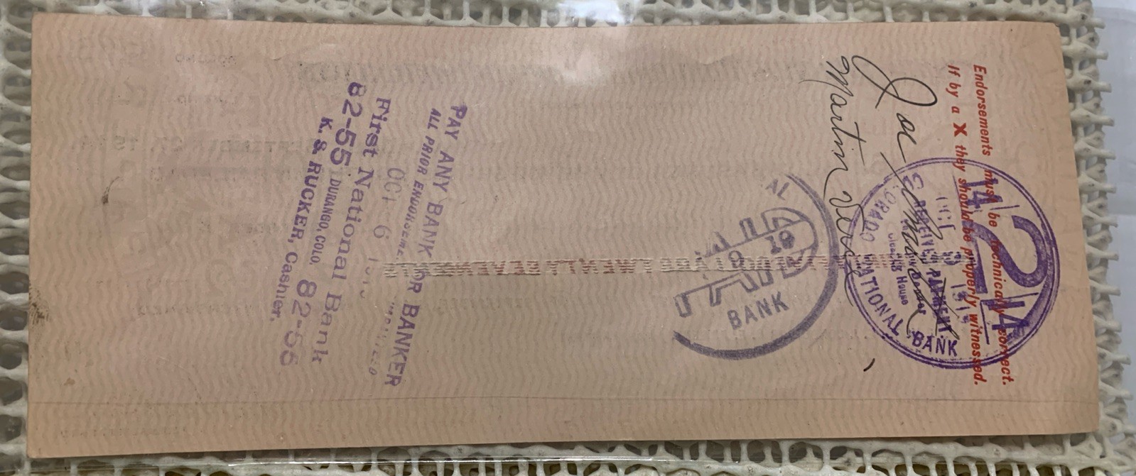 Antique 1919 Used/Cancelled Check Rio Grande Southern Railroad Company