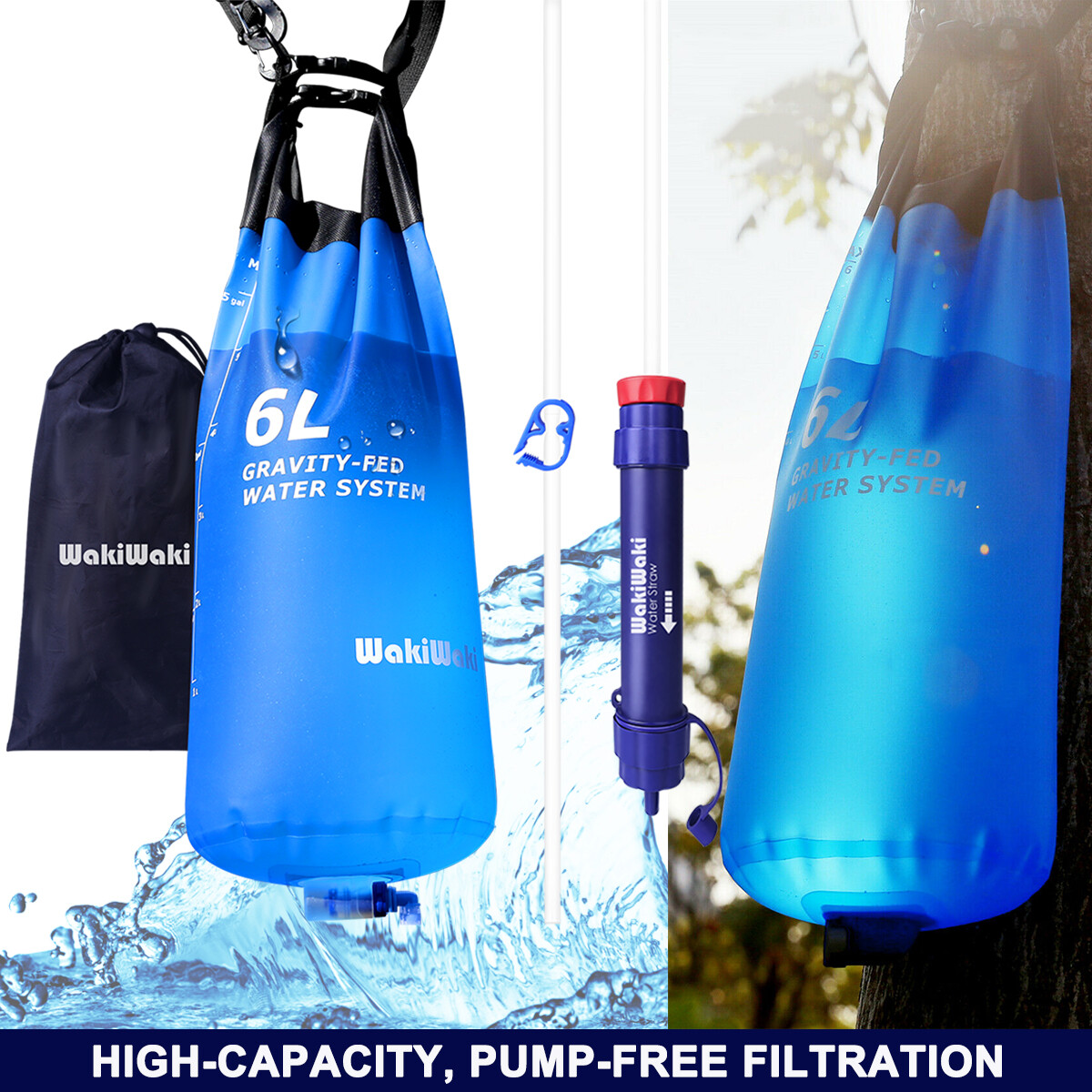 Water Filter Straw 3L/1Gal/6L/12L Gravity-Fed Water Bag for Backpacking Survival