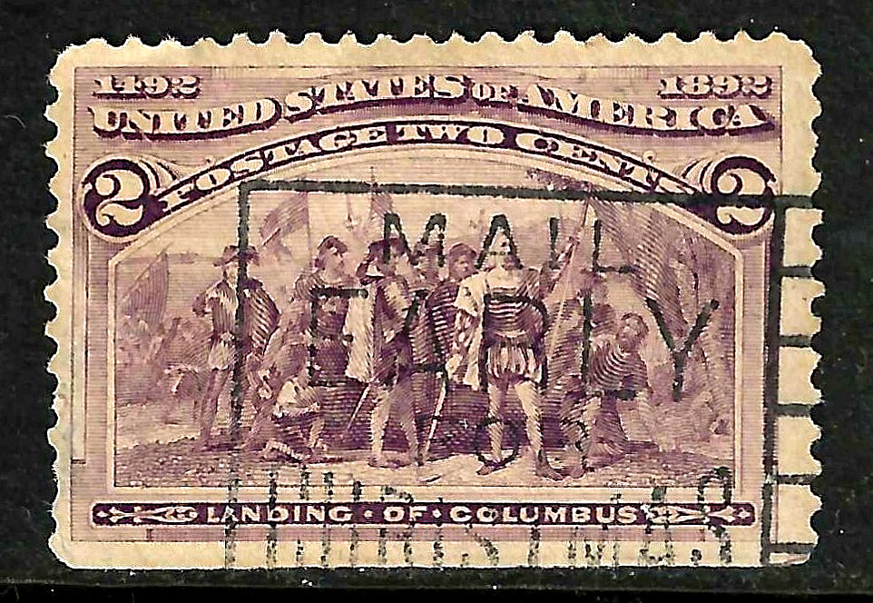 Sc #231 Late Use Mail Early For Christmas Cancel 2 Cent Columbian 1893 US 88A21